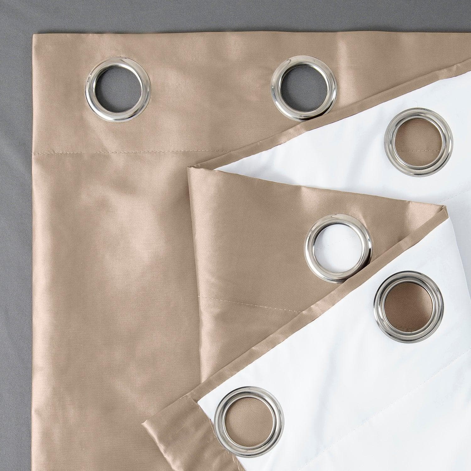 Antique Beige Grommet Faux Silk Taffeta Blackout Curtains - Elegant Light Blocking Window Drapes for Living Room & Bedroom (Set of 2 Panels)