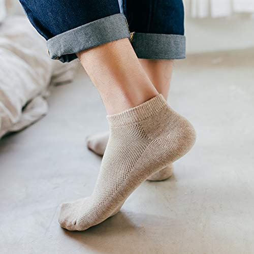 HaloYIYI 5 Pairs Men's Cotton Tan Comfortable Breathable Low Cut Ankle Socks - Soft Moisture Wicking for Running, Gym & Daily Wear