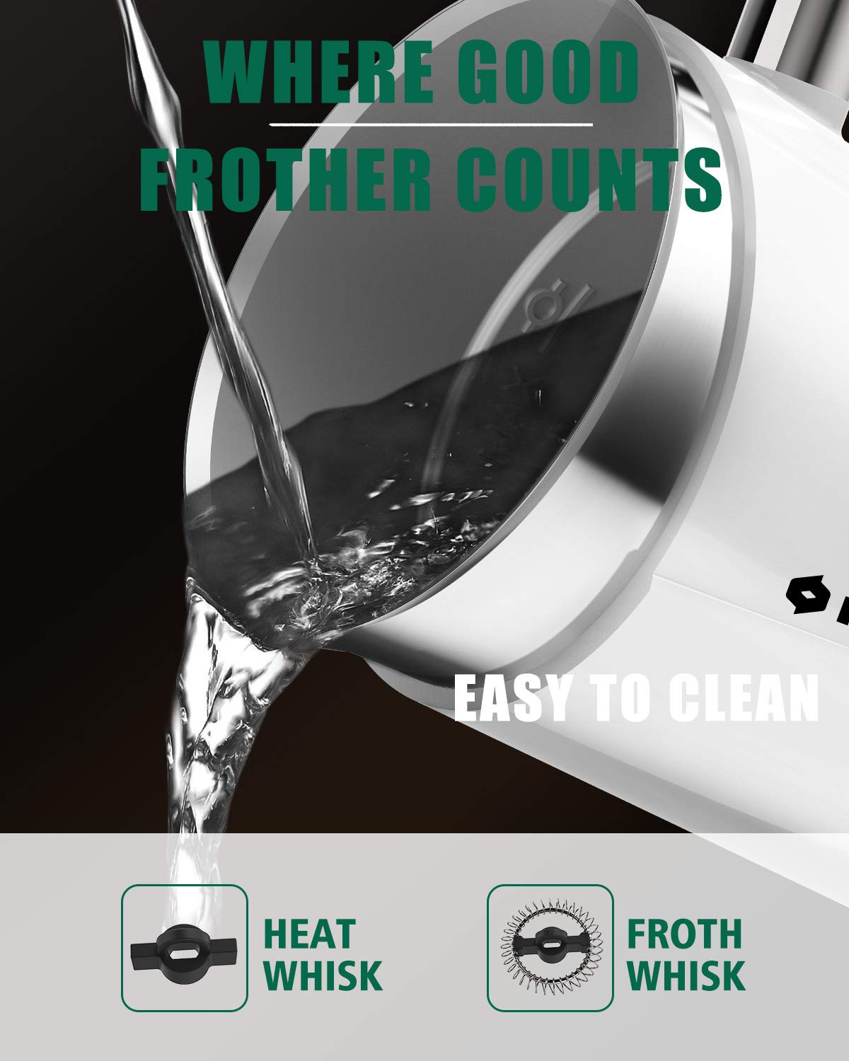 Huogary Electric Milk Frother and Warmer - 4.5oz/10.5oz Capacity for Perfect Milk Foam & Hot Milk - 120V White Handheld Frother for Lattes, Cappuccinos, Hot Chocolate - Ideal for Coffee Shops, Home Baristas & Office Use