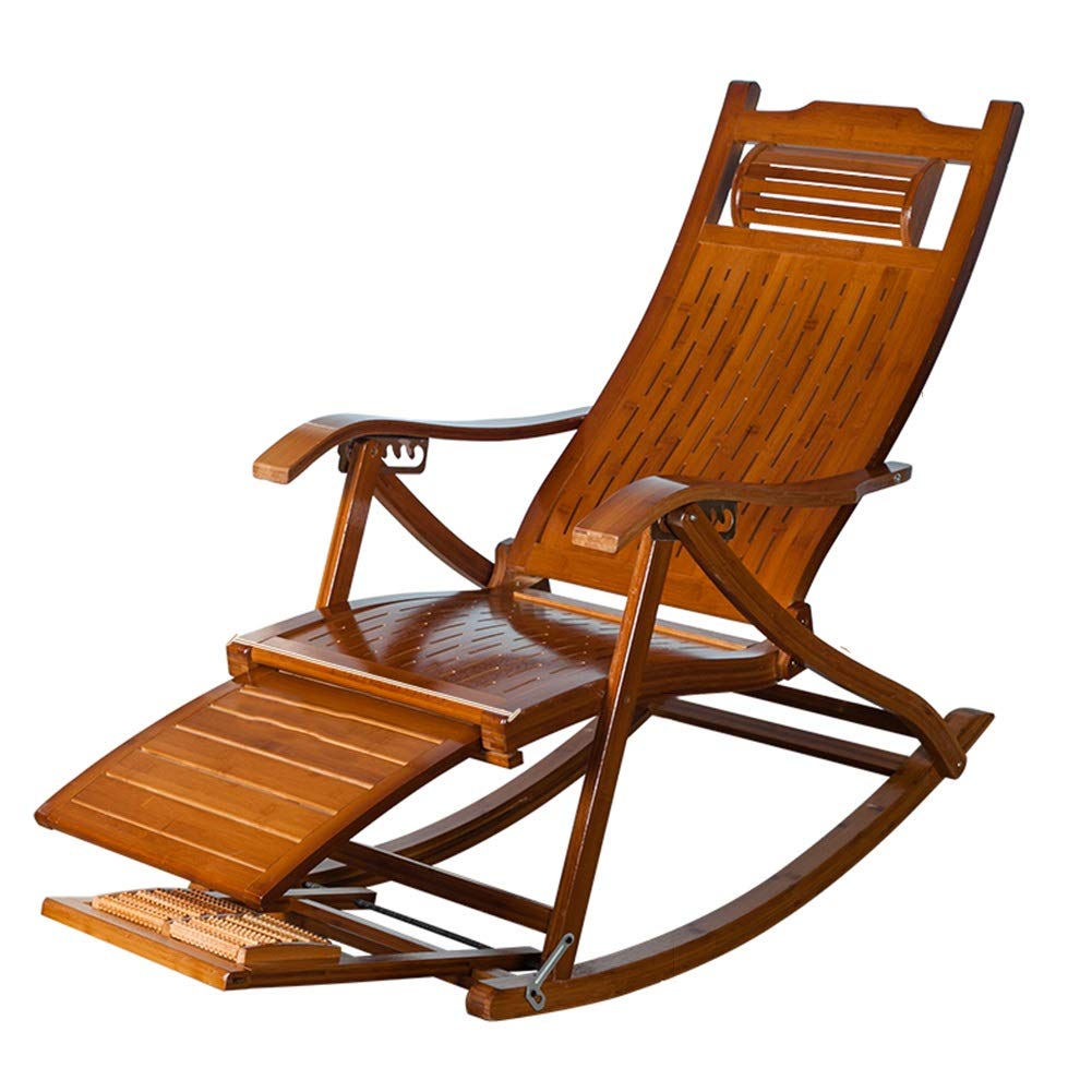 **Portable Bamboo Folding Rocking Chair - Adjustable Wooden Lounge Chair for Garden, Balcony & Outdoor Use - Sun Lounger with Cushions Supports 380lbs - Perfect for Relaxing, Reading & Sunbathing**