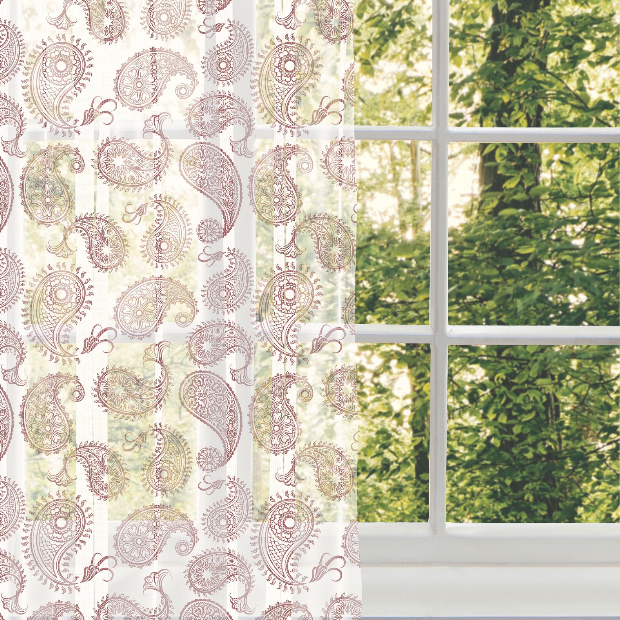 Ambesonne Ethnic Tulle Curtains - Paisley Leaves Boho Print Sheer Drapes with Rod Pocket, 108
