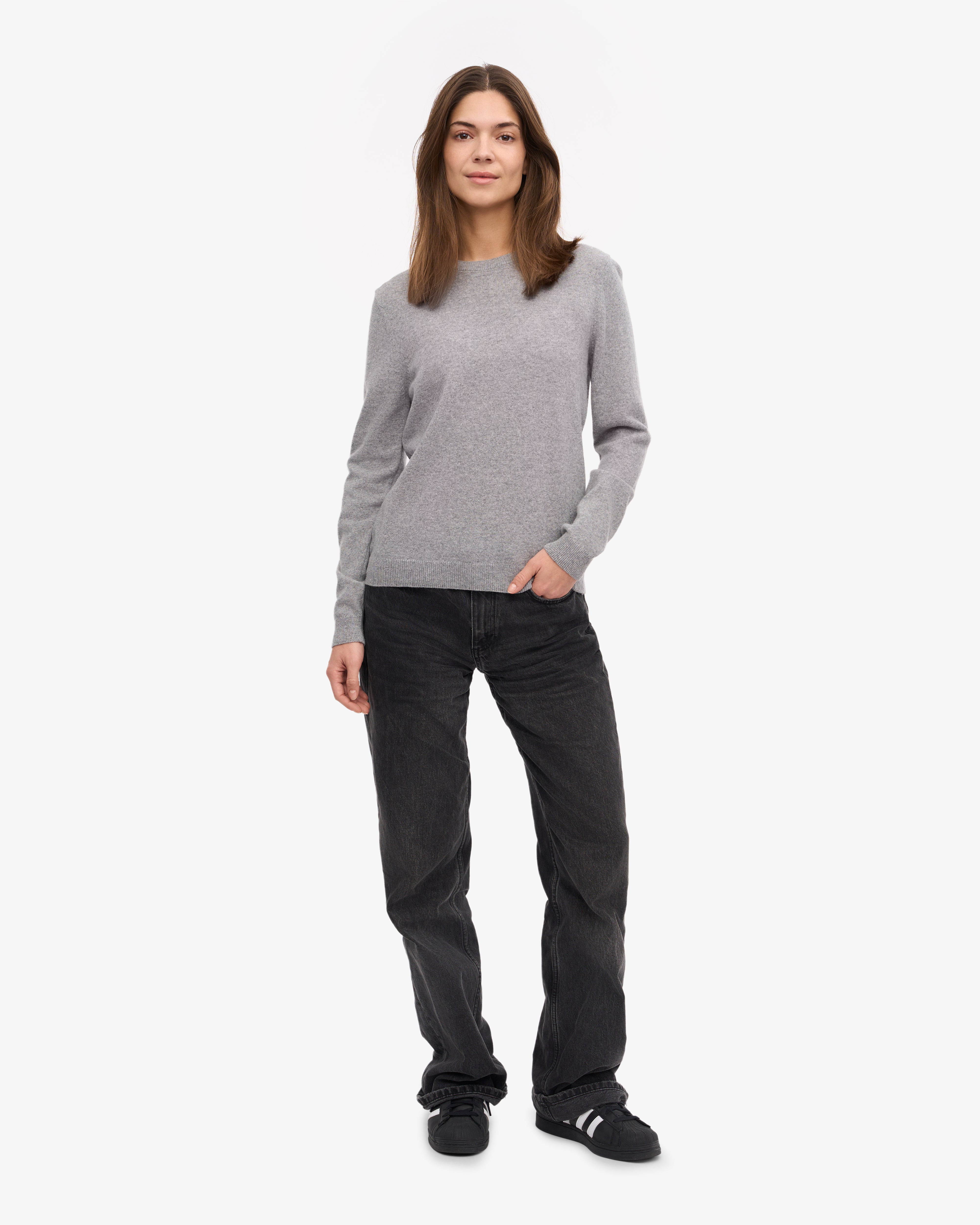 Women's Lightweight Merino Wool Crew Neck Sweater - Heather Grey - Soft & Warm Winter Pullover for Casual Wear & Outdoor Activities