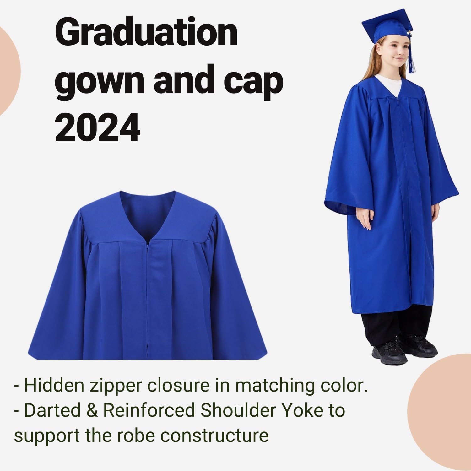 2024/2025 Graduation Gown Set - Matte Finish Unisex Cap & Gown for Adults - Perfect for High School, College Commencement Ceremonies & Graduation Photos