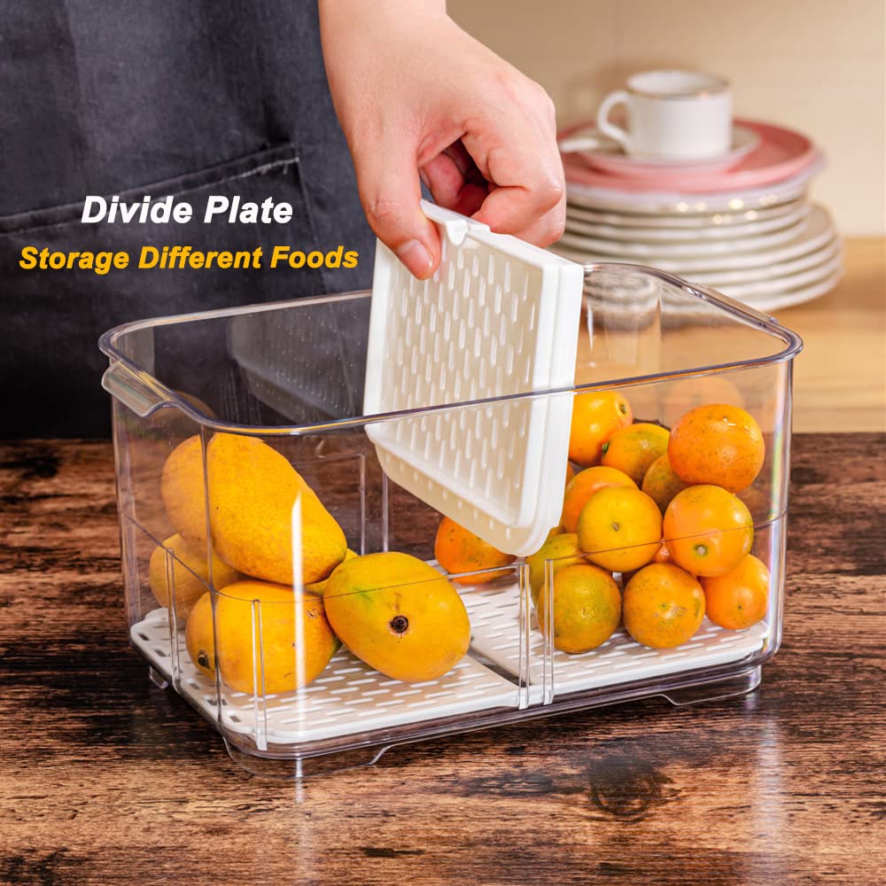 **Airtight Food Storage Containers for Fridge - 2800ML & 5700ML Lettuce Keeper with Lids & Drain Tray - Clear Fridge Organizer Set of 4 - Perfect for Fresh Produce, Meal Prep & Kitchen Organization**