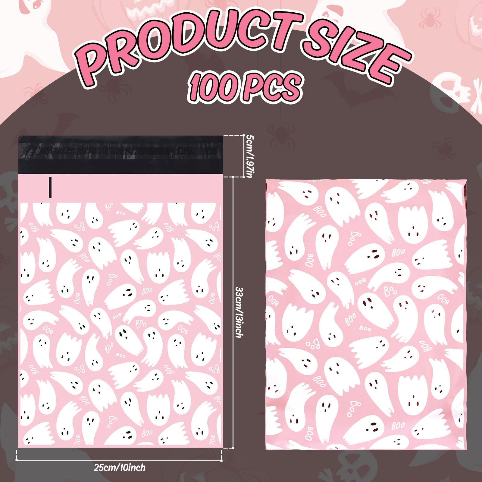 100Pcs Halloween Poly Mailers 10x13 Inch - Pink Ghost Self Seal Mailing Envelope Bags for Small Business, Clothing & Gifts | Perfect for Etsy Sellers, Online Boutiques & Holiday Packaging