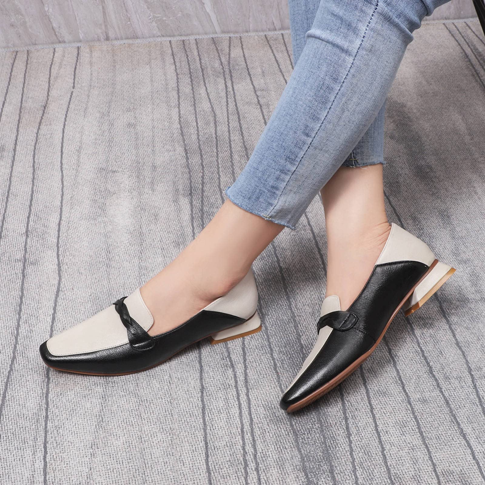 Women's Leather Penny Loafers - Square Toe Slip-On Flat Shoes for Office, Work & Casual Wear - Comfortable Dress Shoes for Ladies - Perfect for Business, Travel & Everyday Use