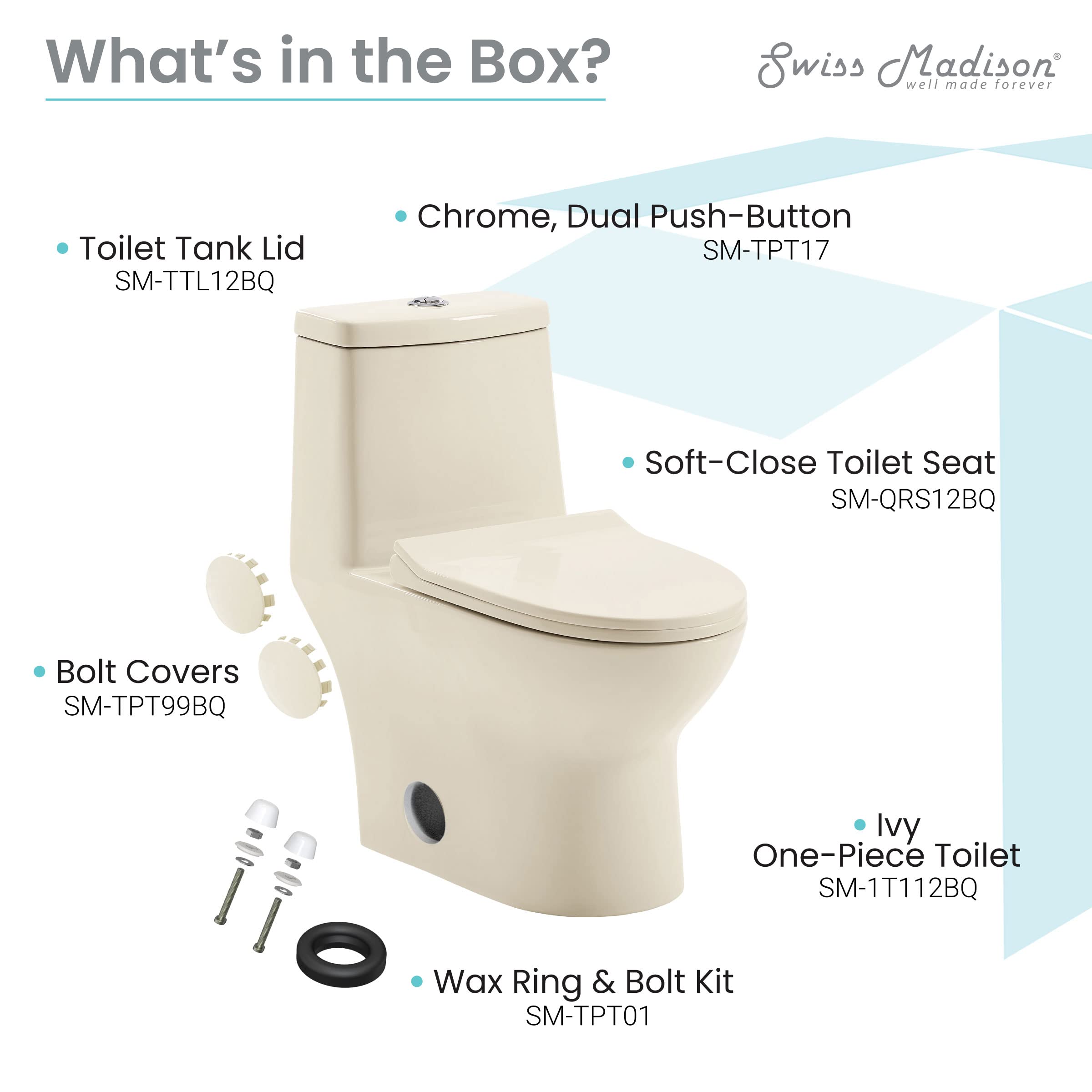 Swiss Madison Ivy One Piece Toilet with Dual Vortex Flush 1.1/1.6 GPF - Water Efficient Bathroom Toilet in Bisque for Modern Homes & Commercial Spaces
