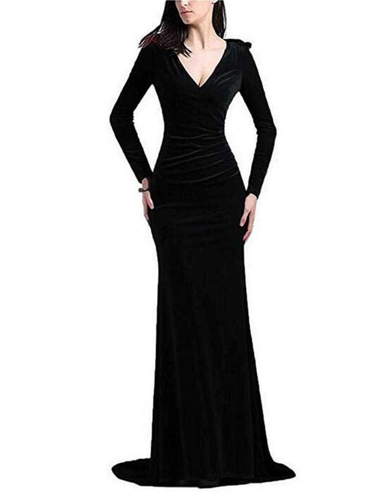 Elegant Black Velvet Mermaid Prom Dress for Women - Long Sleeve Formal Evening Gown for Homecoming, Wedding, and Special Occasions