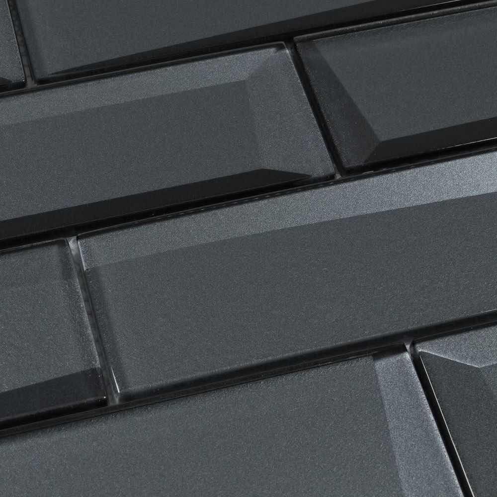 3D Inverted Coal Glass Subway Tile 2x6 - Perfect for Kitchen Backsplash, Bathroom Walls & Modern Interior Design