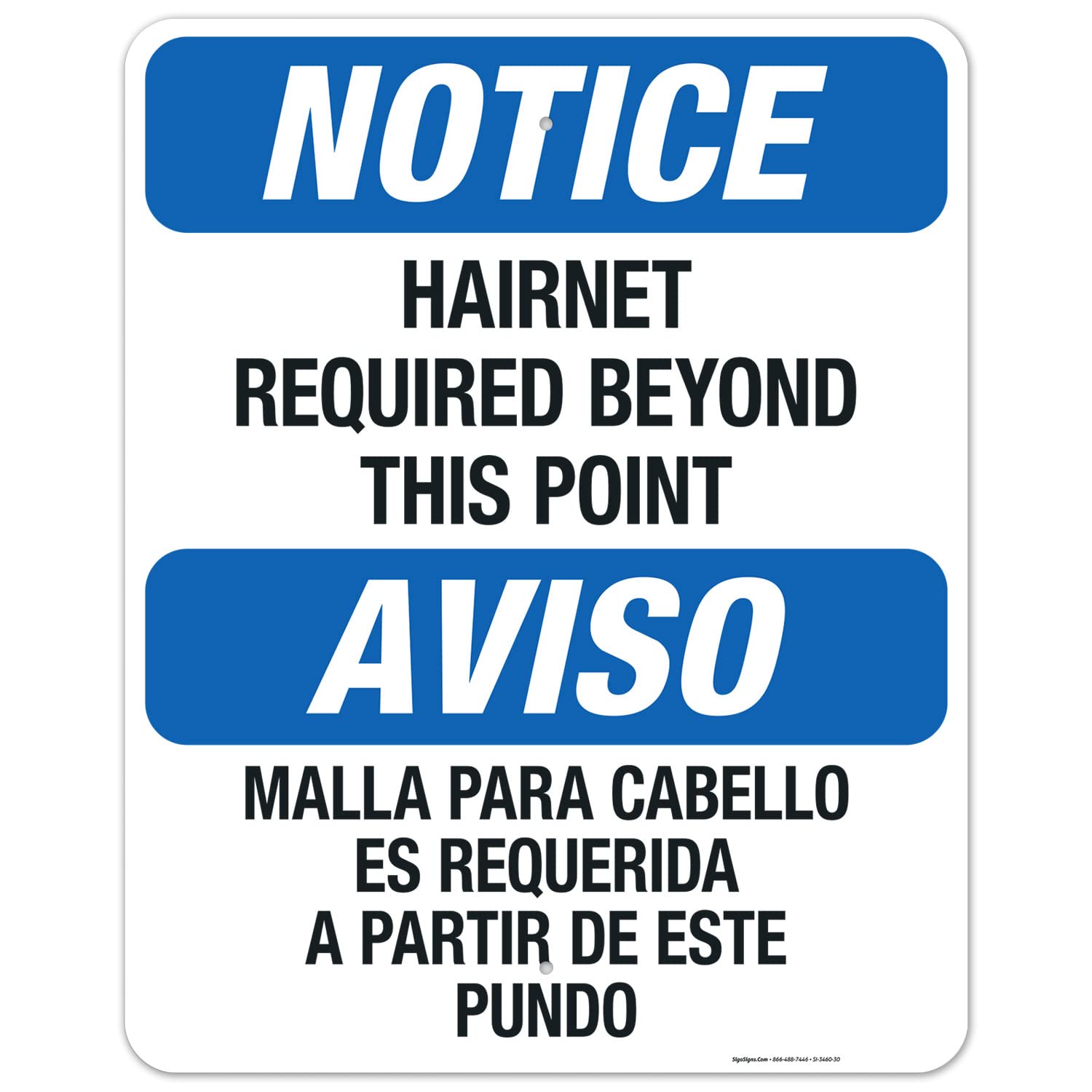 Bilingual Hairnet Required Beyond This Point OSHA Sign - 24x30 Inches Rust-Free .063 Aluminum - Fade Resistant for Indoor/Outdoor Use - Made in USA - Perfect for Food Processing Plants, Restaurants & Industrial Facilities