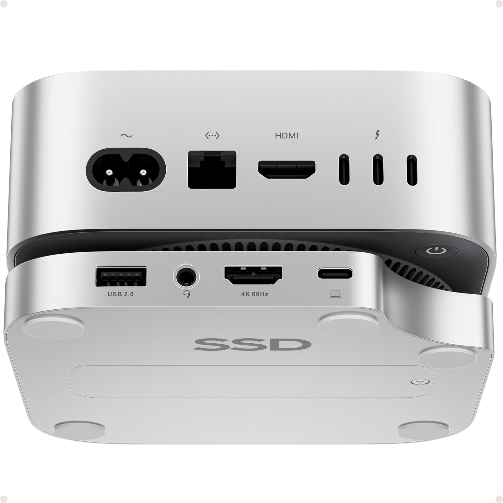 Mac Mini M4 Hub Stand with 4TB M.2 SSD Enclosure (SSD Not Included) - Mac Mini M4/M4 Pro Dock with HDMI 4K 60Hz, USB C Hub for 2024 Mac Mini - 3 USB A 2.0 Ports, SD/TF Card Reader, 3.5mm Audio Jack - Perfect for Home Office, Gaming & Media Center Setup