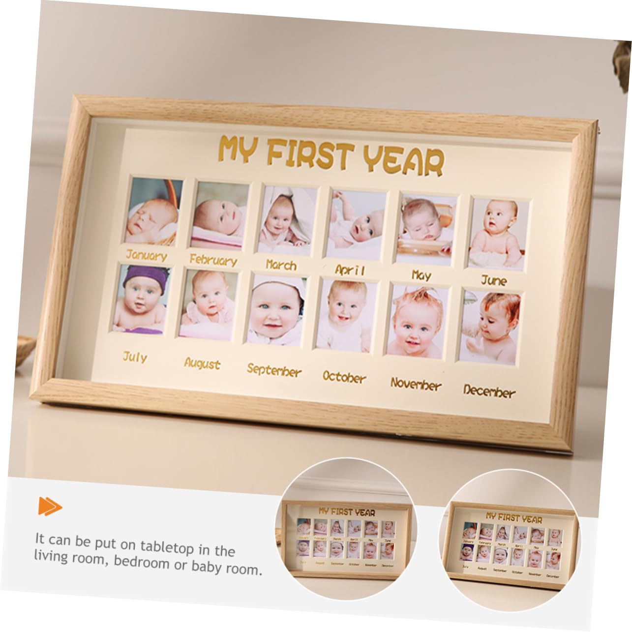 UPKOCH 12 Month Photo Frame - Baby Growth Picture Frame for Monthly Milestones, Desktop Display & Memory Keepsake - Perfect for Nursery, Baby Showers & First Birthday Gifts