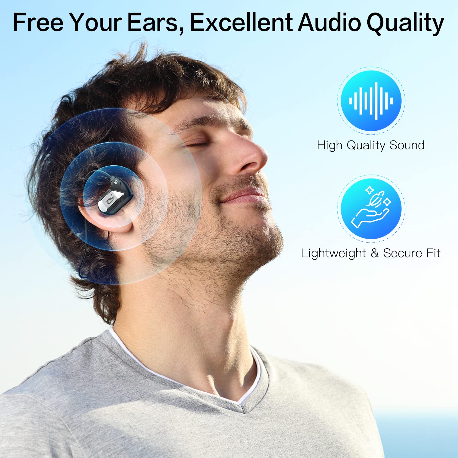 Open Ear Wireless Bluetooth Headphones, Air Conduction Earbuds with Bluetooth 5.3 - 20H Playtime, Touch Control for Running, Cycling, Hiking, Driving - Perfect Gift for Men & Women (Silver Gray) - Ideal for Workouts, Commuting & Outdoor Activities