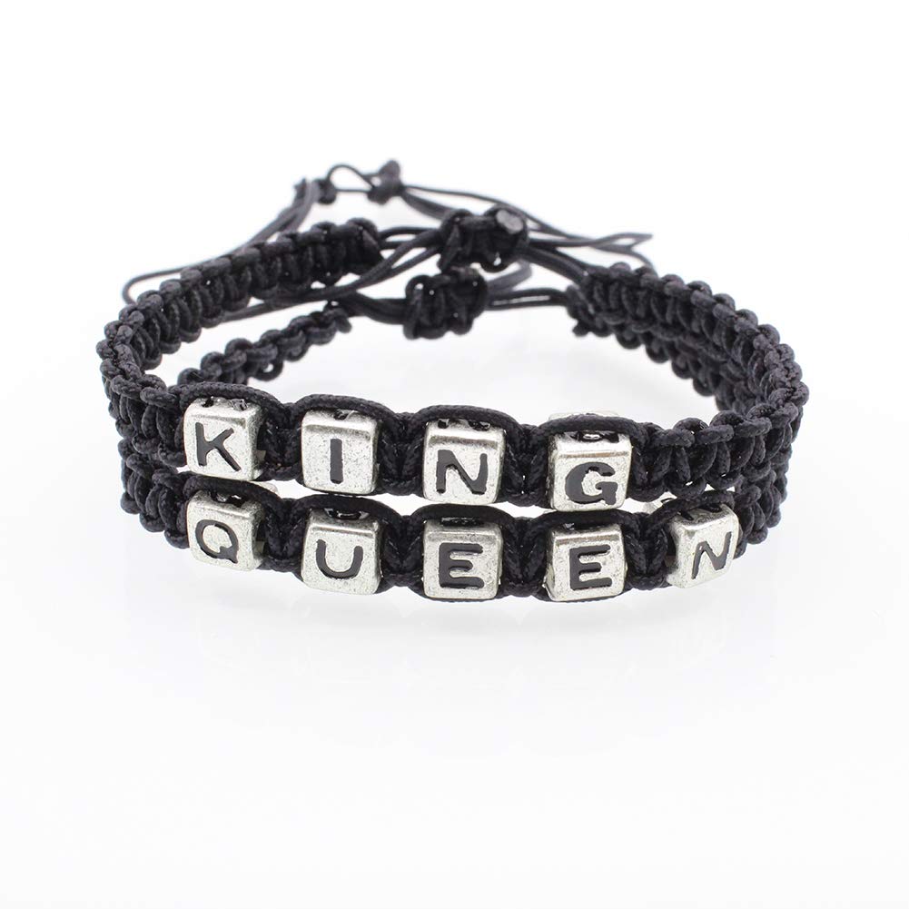Unisex Adjustable Braided Rope Bracelet - King Queen Couple Gift for Anniversary