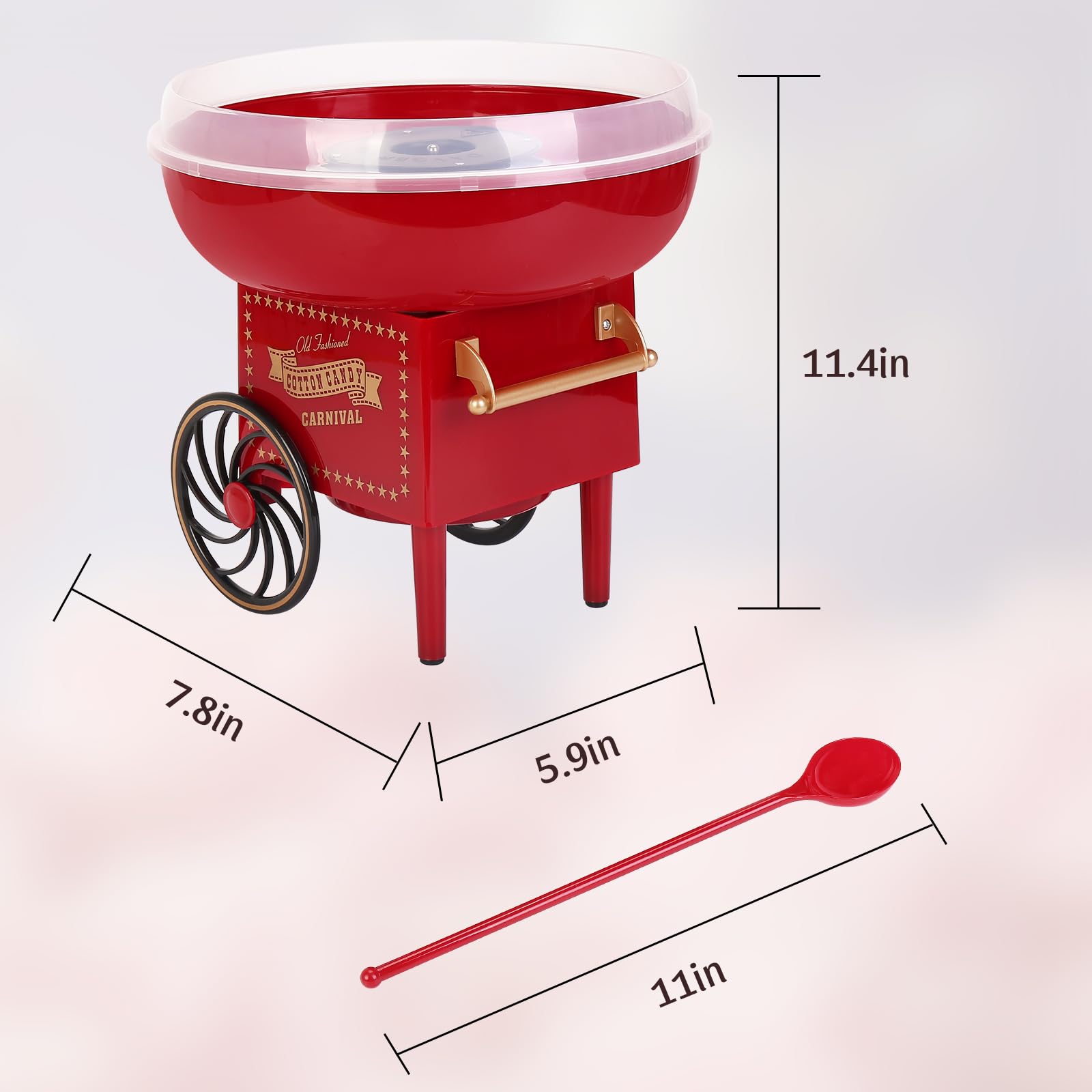 Mini Electric Cotton Candy Maker Machine with Sugar Scoop & Splash-Proof Plate - Portable Countertop Candy Floss Maker for Kids, Birthday Parties, Christmas, Carnivals & Home Use (Red)