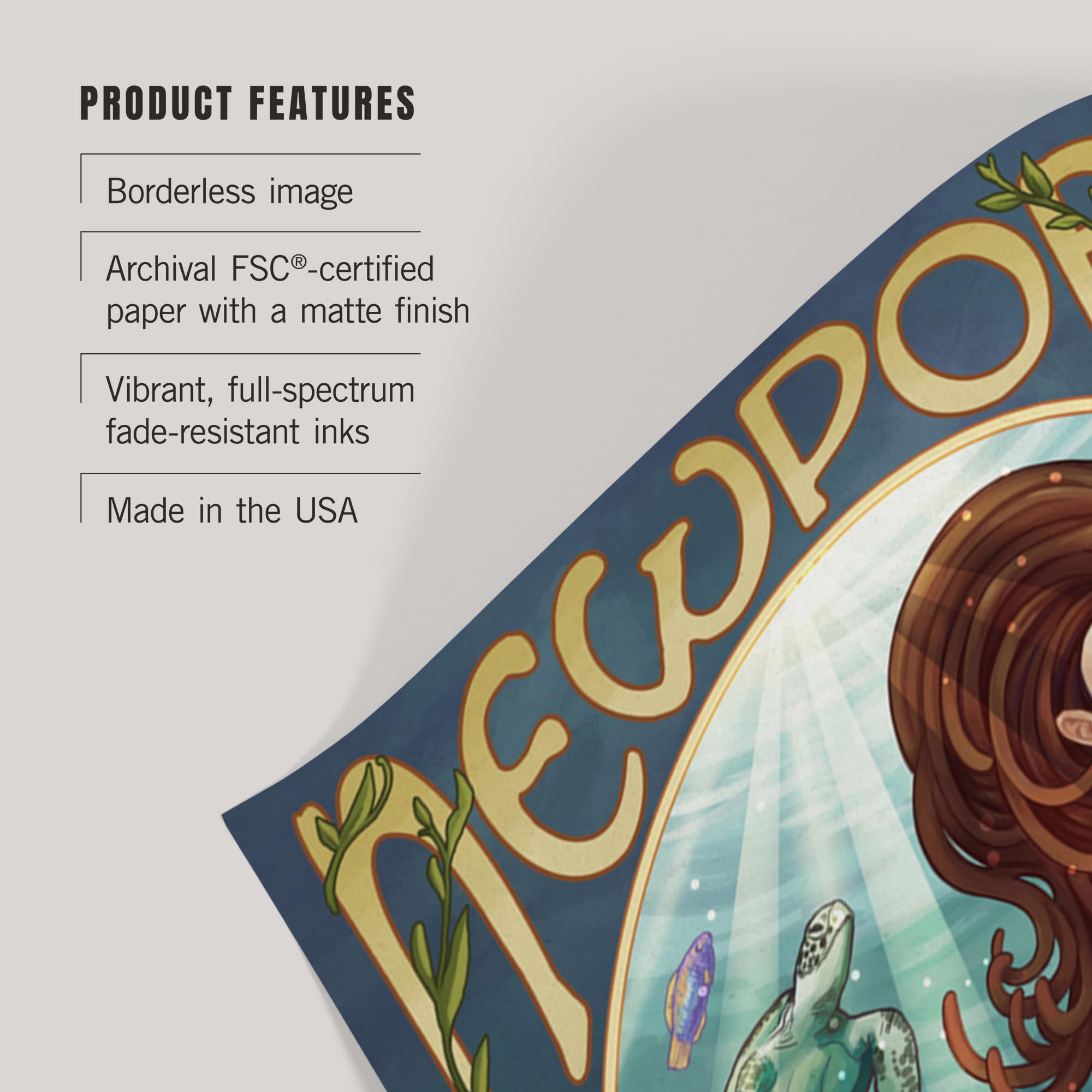 Lantern Press 16x24 Inch Giclee Art Print - Coastal Wall Decor Featuring Newport Oregon Mermaid Painting | Perfect for Beach House, Living Room or Bedroom Decor