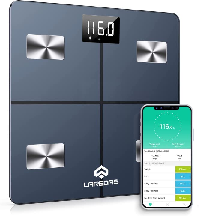 Smart Body Fat Scale - Digital Bluetooth Bathroom Scale with Athlete & Baby Mode, 0.1kg/0.2lb Precision, Tracks Weight, BMI, Muscle Mass, Heart Rate - Syncs with Smartphone App (BLRY, Large) - Perfect for Home Gym, Health Tracking & Family Wellness