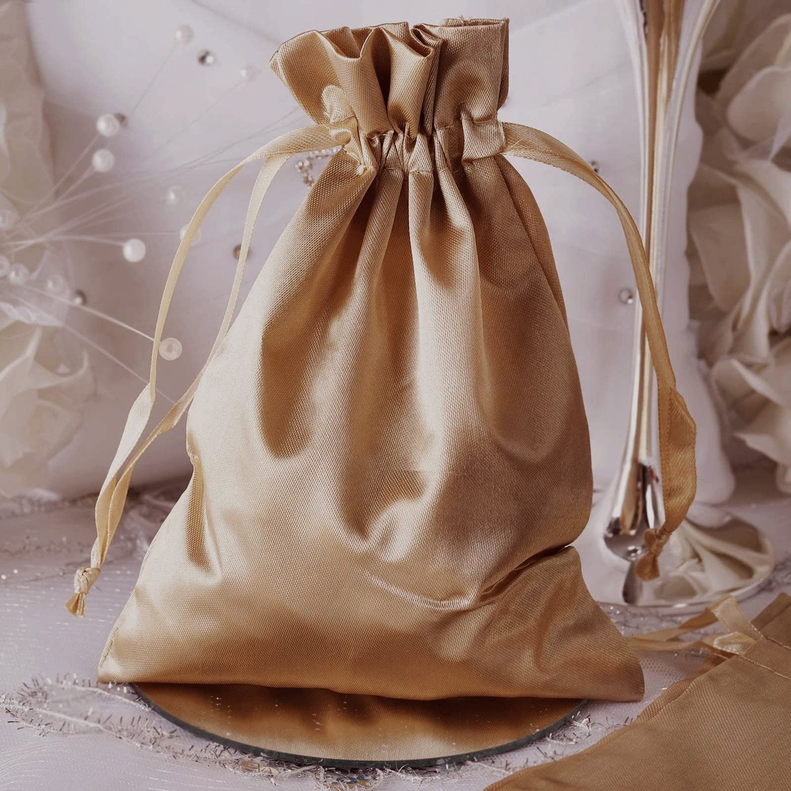 60 Pcs 5x7 Inch Antique Gold Satin Drawstring Bags - Elegant Wedding Favors, Jewelry Pouches & Party Gift Bags for Bridal Showers, Baby Showers, Birthday Parties and Special Events