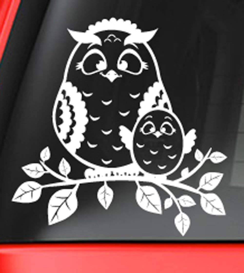 Owl Mommy and Baby Vinyl Decal Sticker - 5 Inch White Car & Laptop Decal for MacBook, Windows, Water Bottles - Cute Nursery Decor, Mother's Day Gift