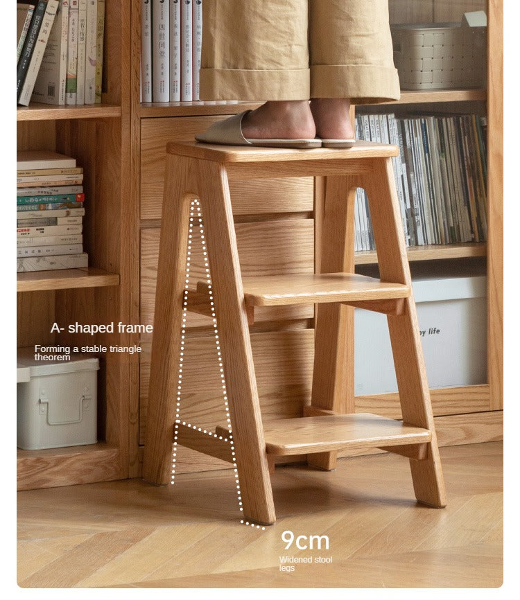 Solid Oak Wood Step Stool - Sturdy 2-Step Ladder for Kitchen, Bathroom & Kids - Non-Slip Safety Footrest for Home, Office & Closet Organization