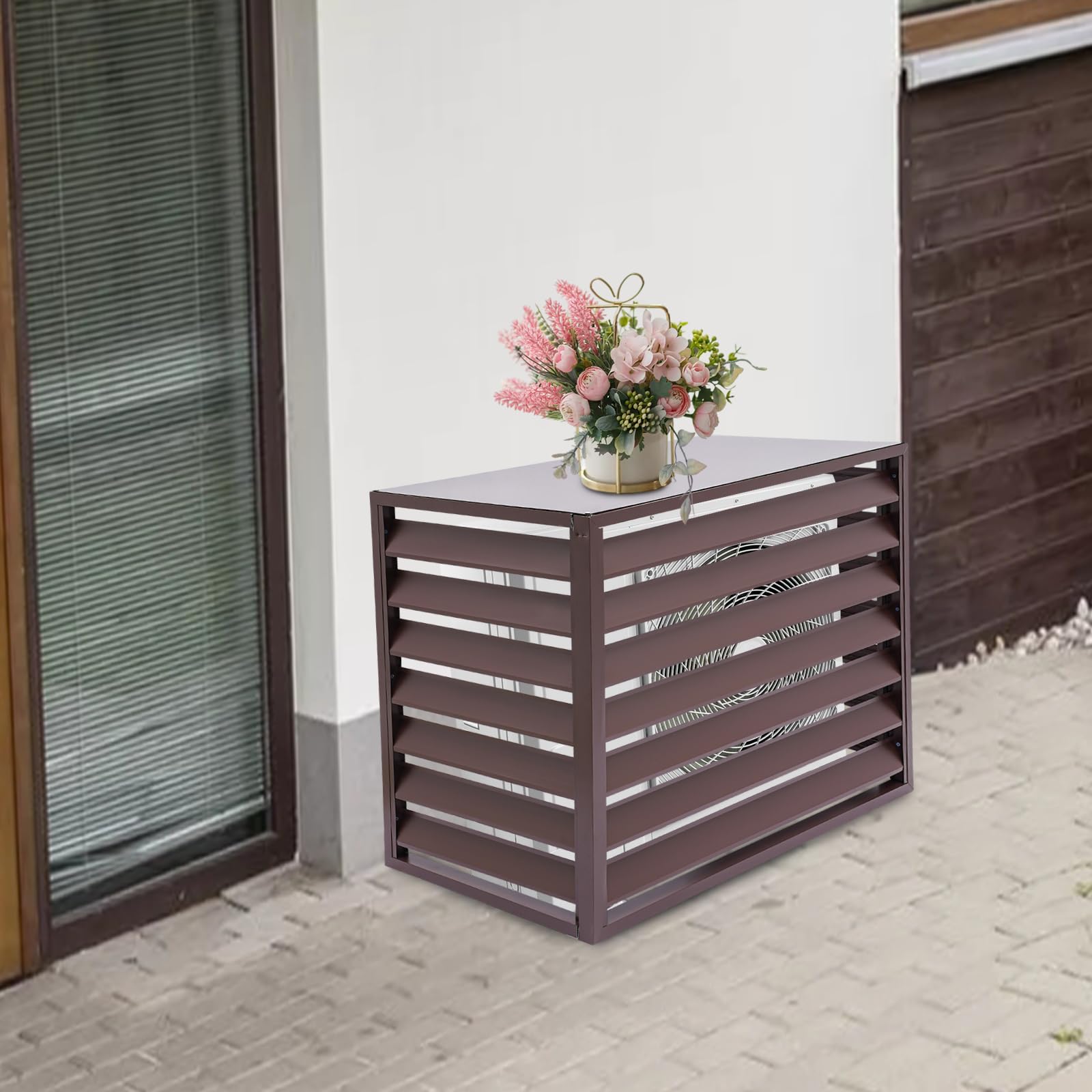 Freestanding Aluminum Alloy Outdoor Air Conditioner Cover Privacy Screen Fence Panel - Durable AC Unit Fence for Backyard, Patio & Deck (Brown) | Perfect for Yard Privacy, AC Protection & Outdoor Decor