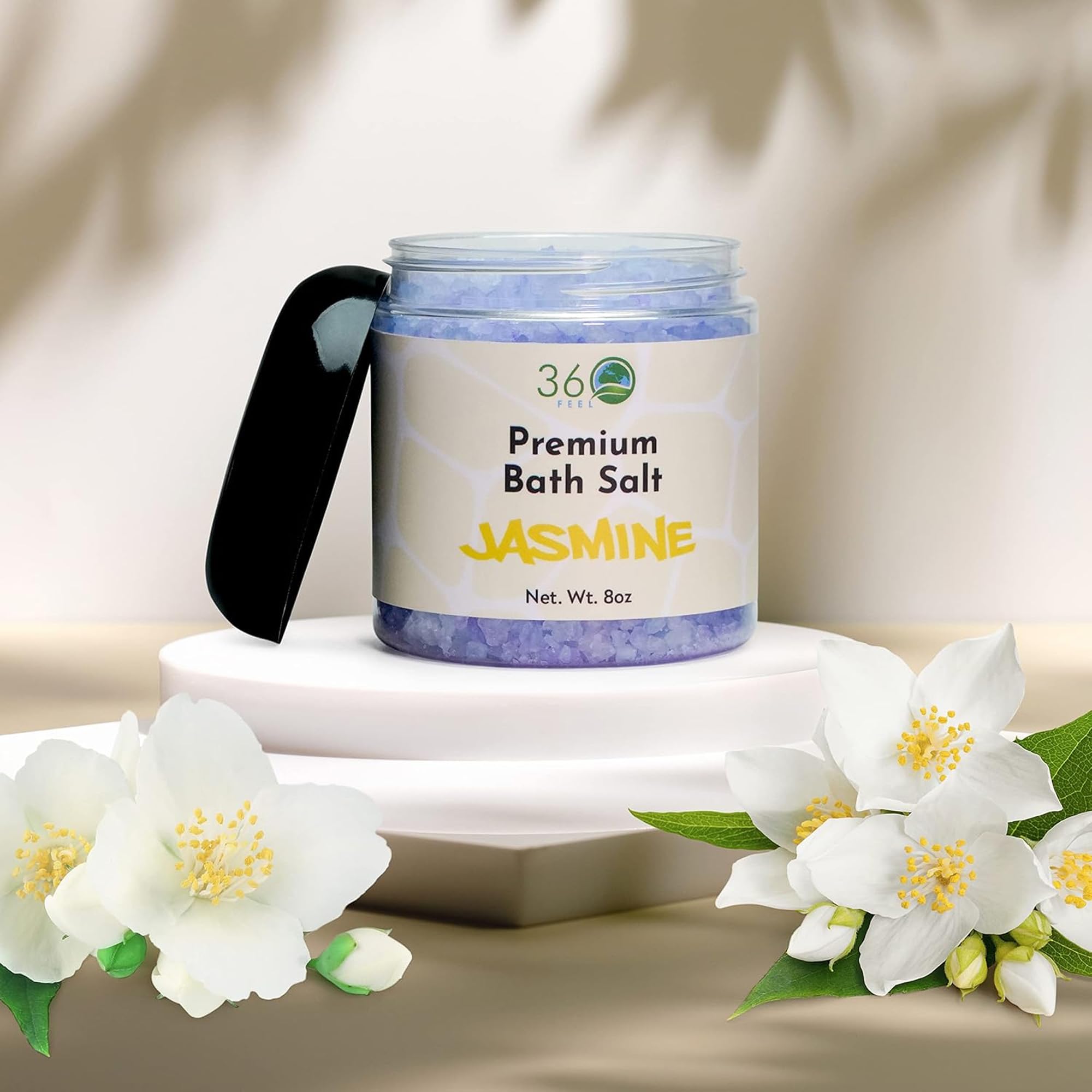 Organic Jasmine Bath Salt & Body Scrub - Vegan, Cruelty-Free Exfoliator for Face, Body & Feet - 8oz Jar with Aromatherapy Benefits - Perfect for Spa Night, Self-Care & Relaxation