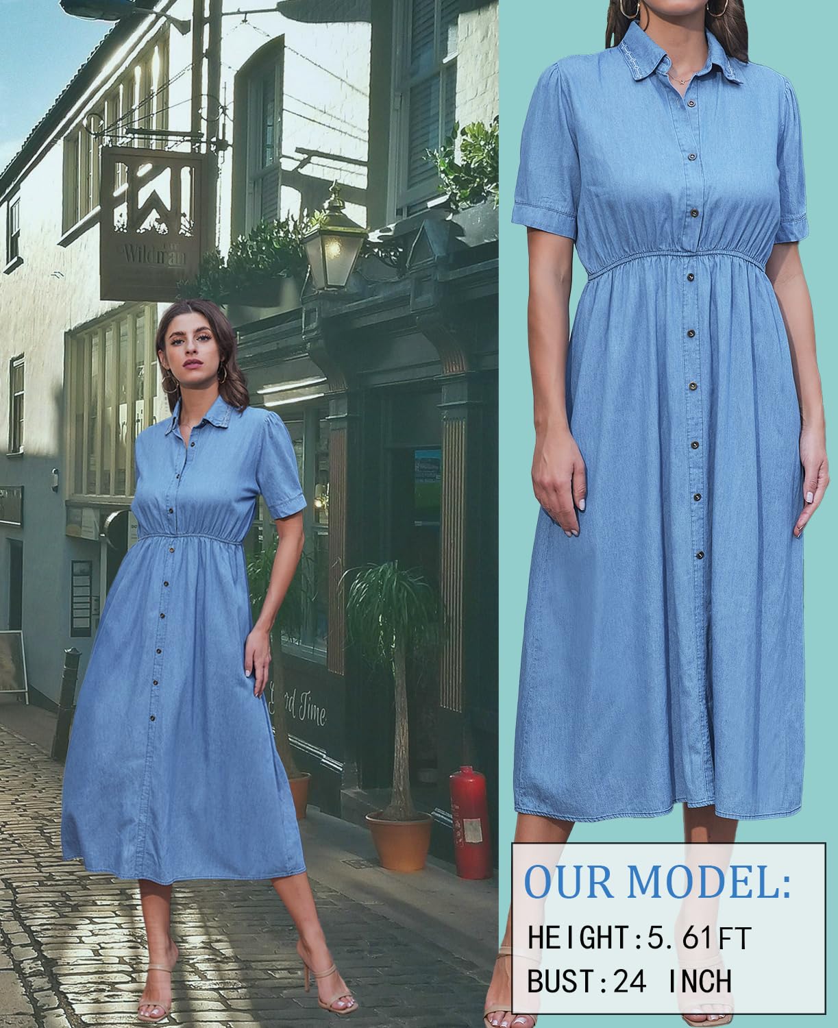 Women's Cotton Denim Maxi Dress - Casual Summer Sundress for Beach, Vacation & Everyday Wear
