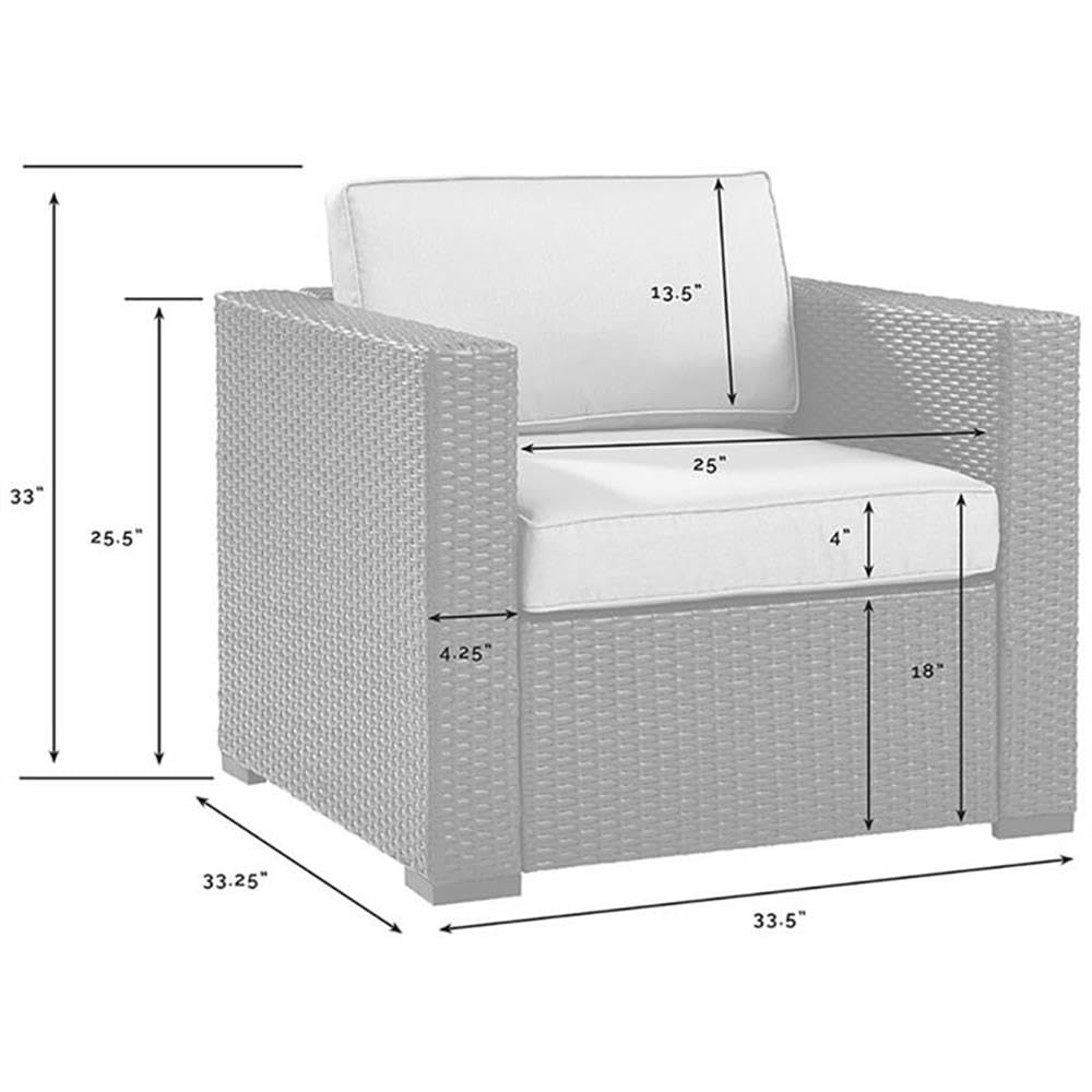 White/Brown Wicker Rattan Fabric Patio Arm Chair - Outdoor Garden, Poolside, or Balcony Relaxation Furniture