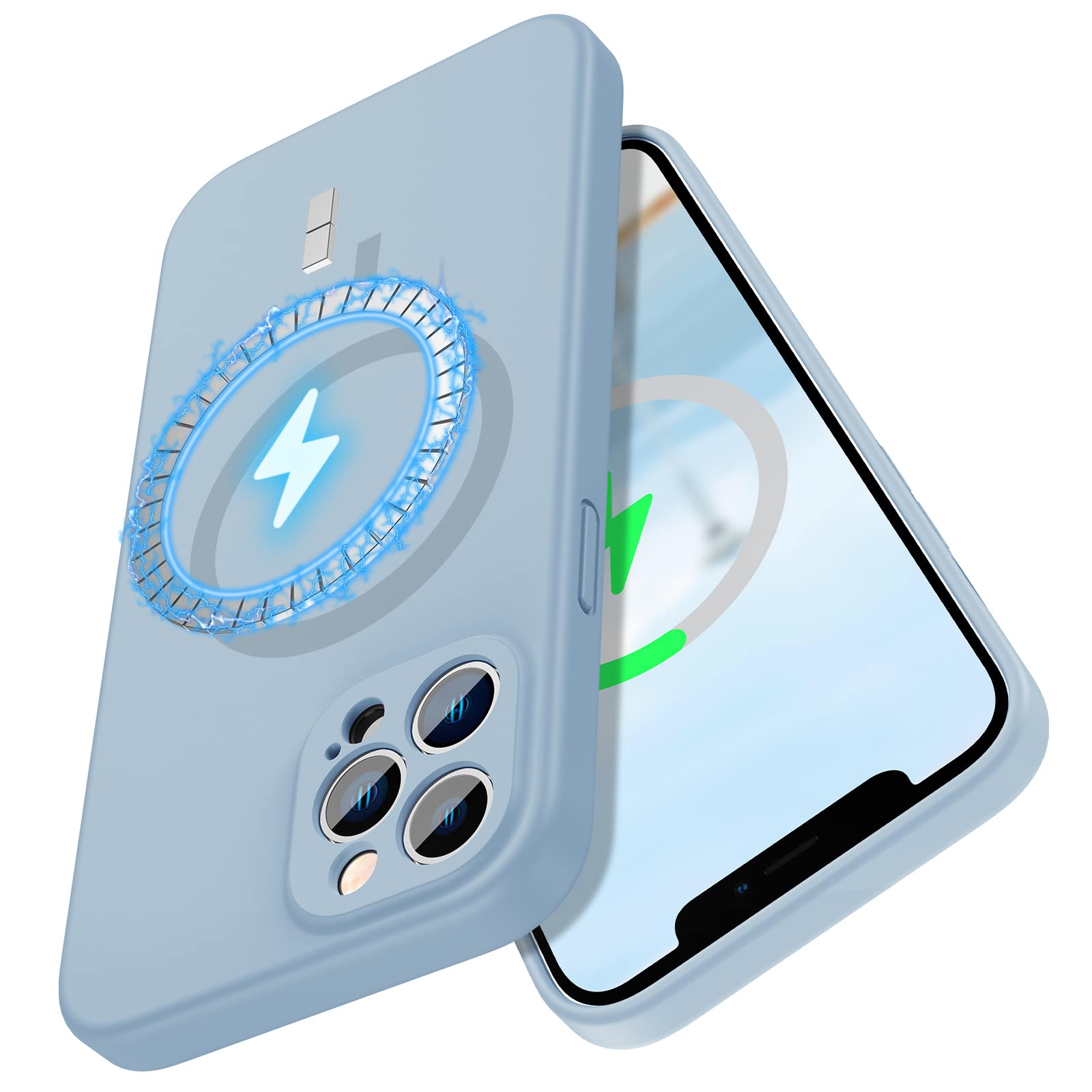 Magnetic Case for iPhone 12 Pro Max (6.7 inch) - MCFANCE Slim Silicone Cover with MagSafe Compatibility, Full Camera Protection & Anti-Scratch Microfiber Lining | Mist Blue | Perfect for Daily Use, Travel & Wireless Charging