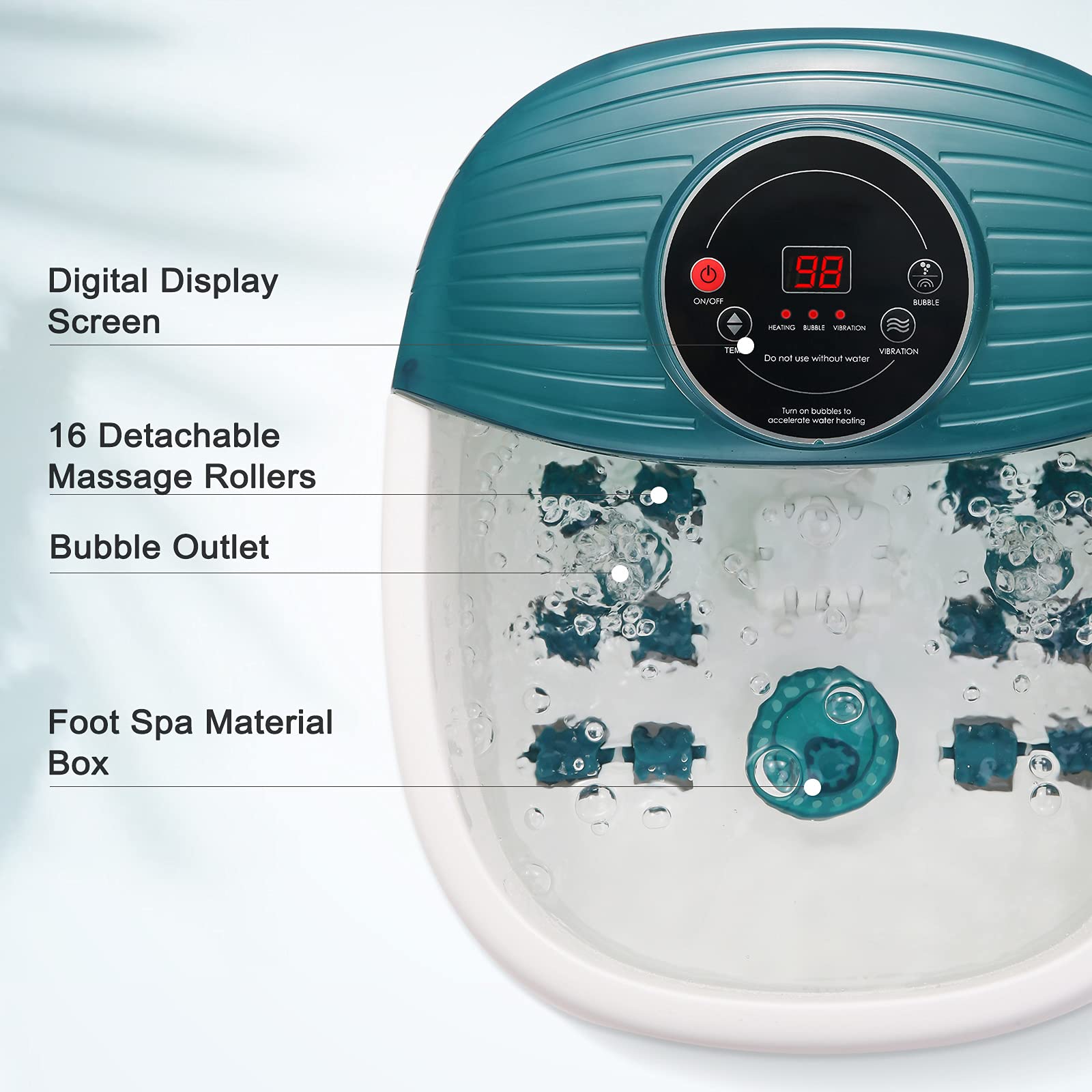 Electric Foot Spa Bath Massager with Heat, Bubbles & Vibration - 16 Removable Rollers, Temperature Control (95-118°F) - Perfect for Home Pedicure, Relaxation & Foot Care - Ideal for Stress Relief, Improved Circulation & Spa Day at Home