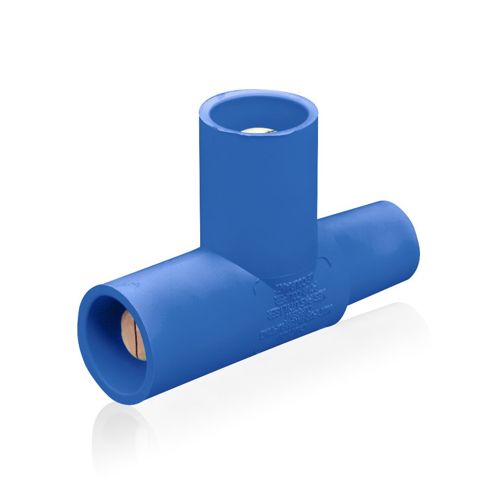 Leviton 16A21-UB 400A Commercial Grade Parallel Tee Connector - Female-Male-Male ECT Cam-Type Multi-Way Electrical Connector (Blue) - Ideal for Industrial Power Distribution & Commercial Electrical Installations