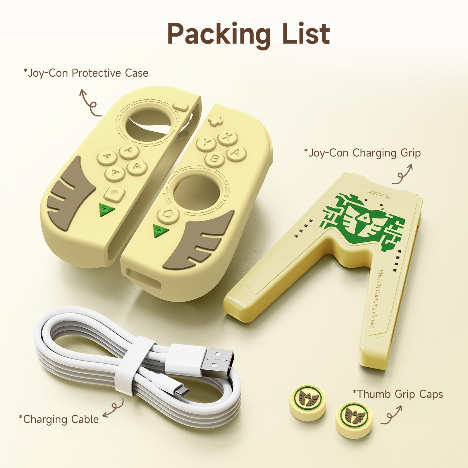 Nintendo Switch Joy-Con Accessories Kit - Joycon Charging Grip with USB Cable, Protective Case & Thumb Grip Caps (Yellow) | Enhance Gaming Experience for Nintendo Switch OLED & Lite | Perfect for Travel, Parties & Family Game Nights