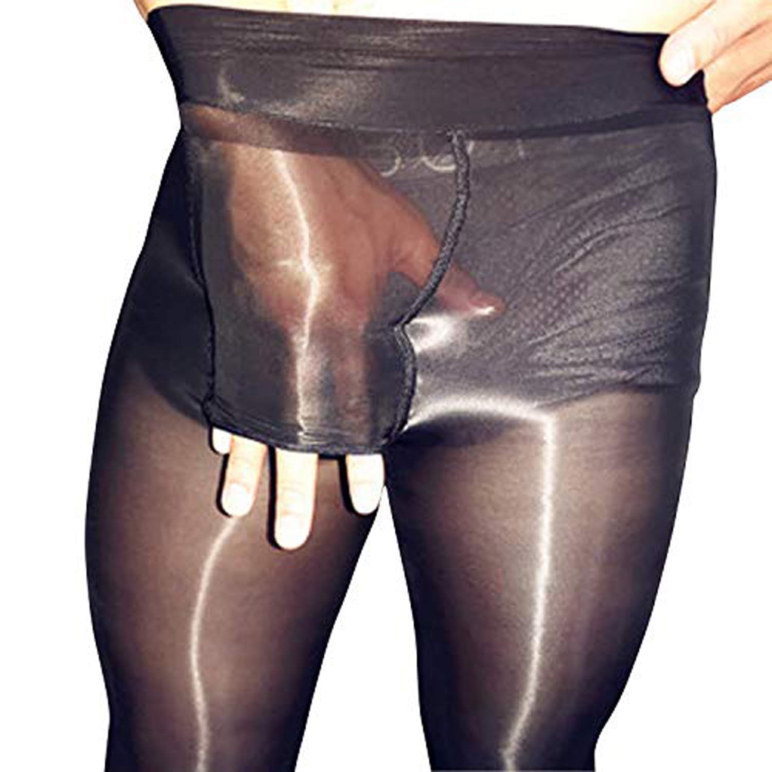 HIMEALAVO Men's Oily Sheer Pantyhose - High-End Sexy Open-Toe Tight Stockings for Crossdressing & Cosplay (Perfect for Parties, Halloween & Roleplay)