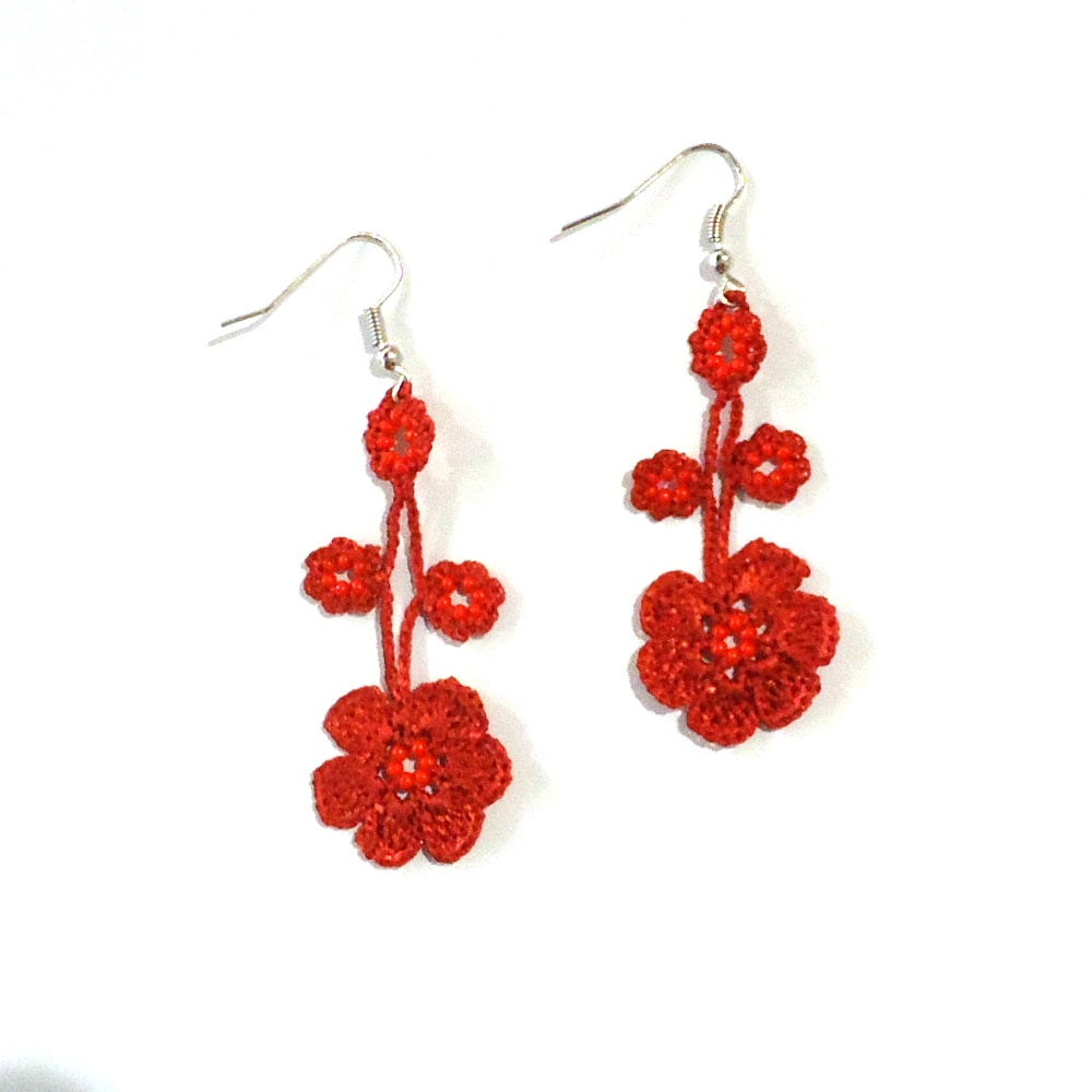 Pansy Earrings for Women - Red Floral Dangle Earrings - Handmade Vintage Style Jewelry - Perfect for Weddings, Parties & Everyday Wear