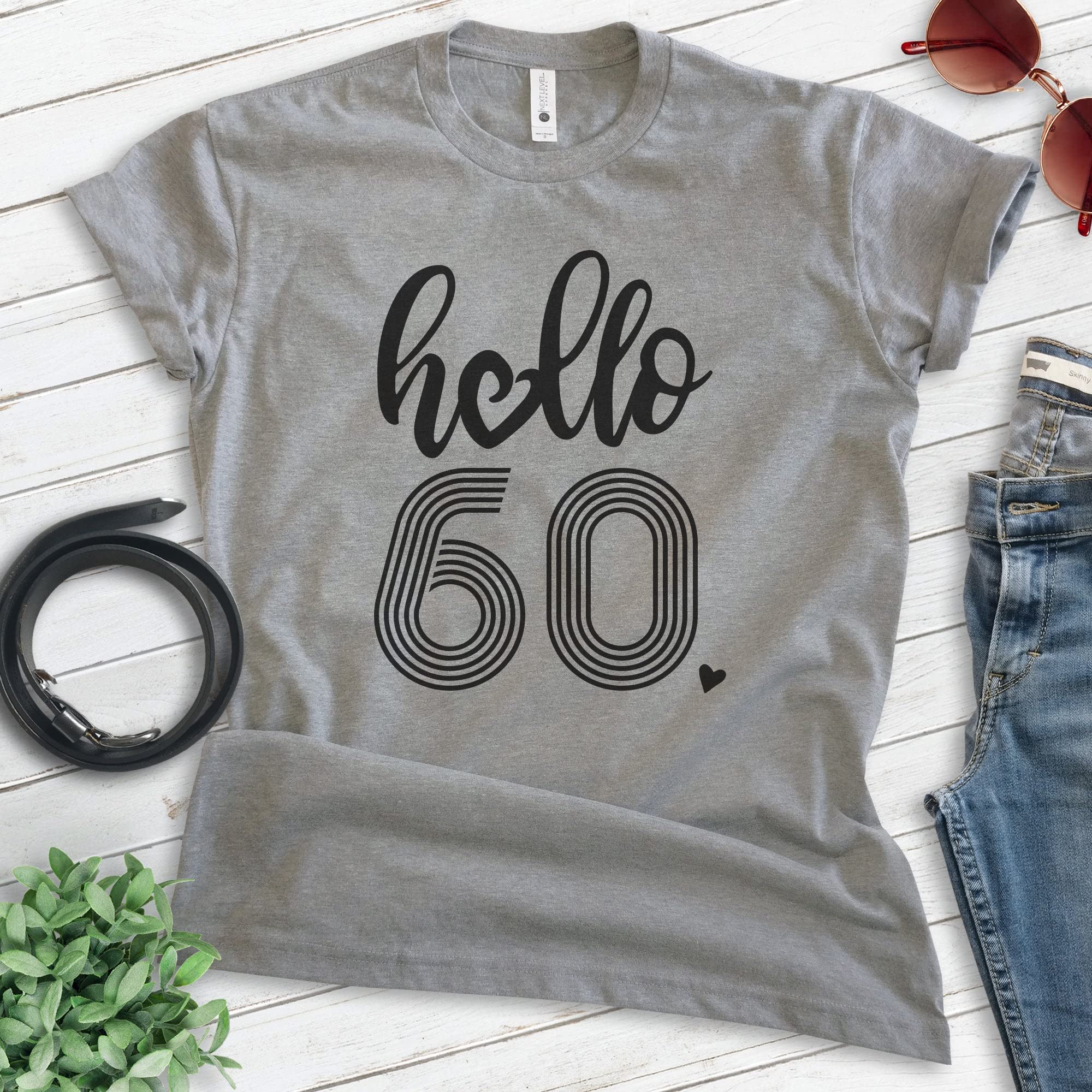 EVERTREE CLOTHING Hello 60 Shirt - Unisex Birthday T-Shirt for Men & Women - 60th Birthday Gift Idea - Perfect for Sixtieth Birthday Parties & Celebrations