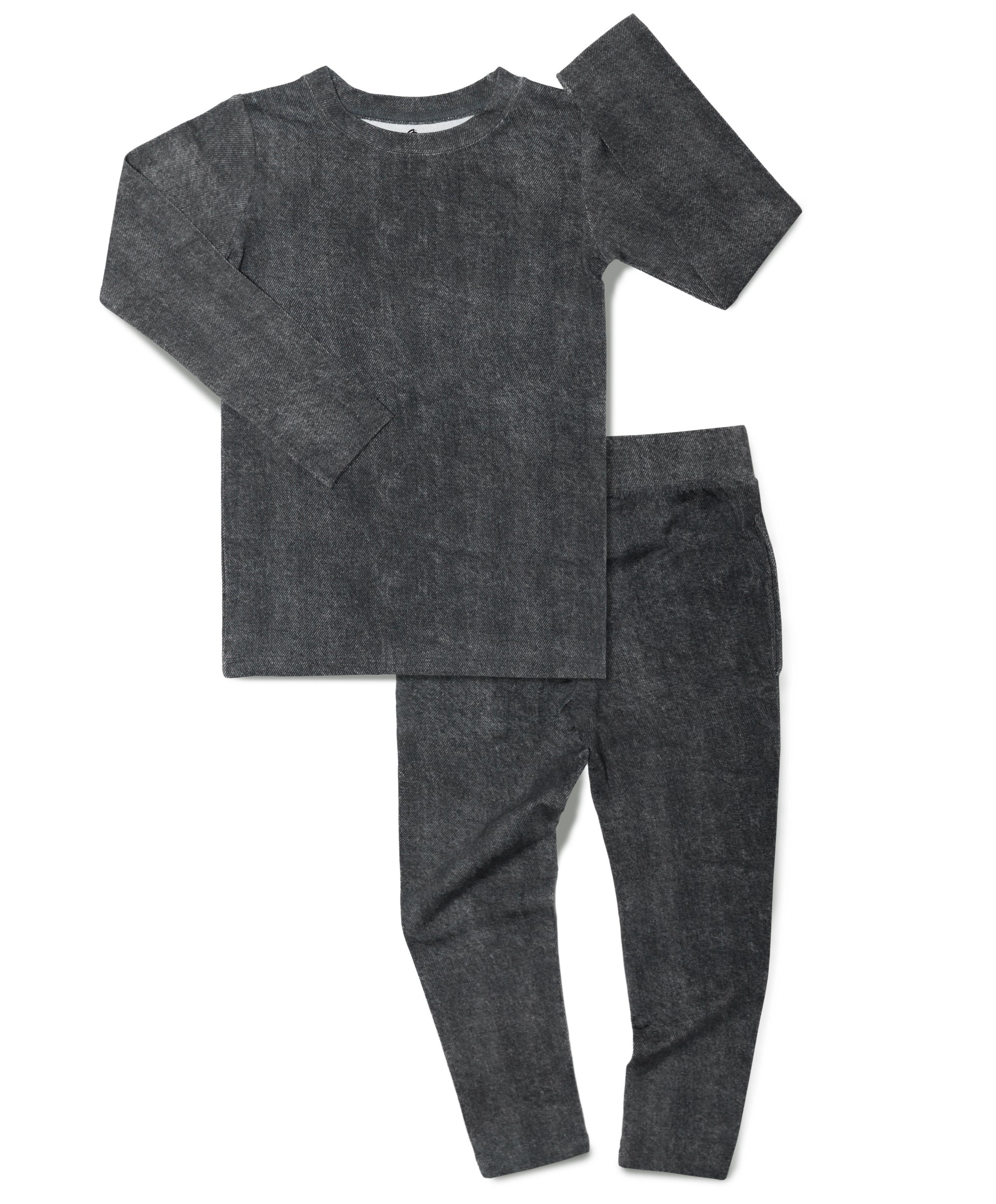 Washed Black Denim Print Two Piece Set - Stylish Women's Outfit for Casual Wear, Street Fashion & Daily Comfort