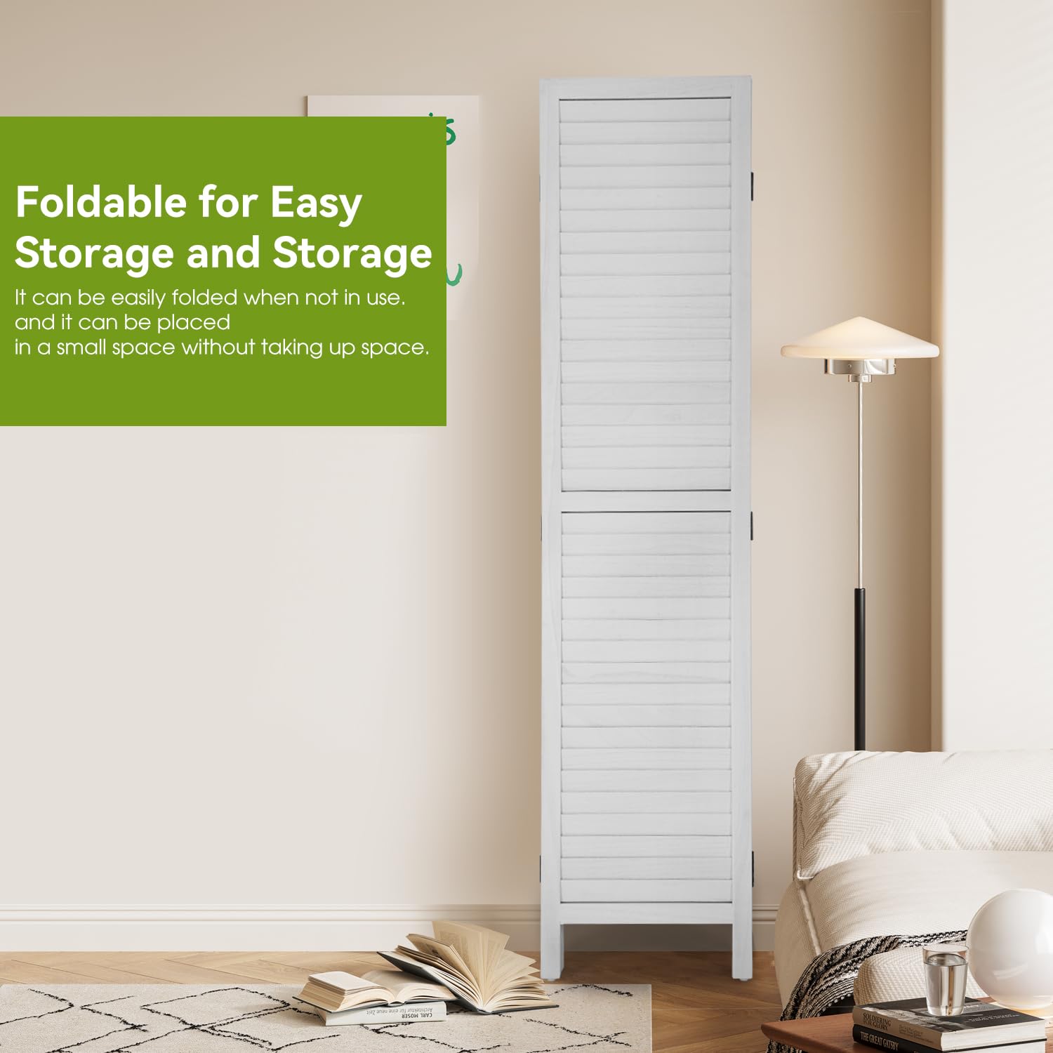 6 Panel Wood Room Divider - 5.57 FT Tall Folding Privacy Screen, Freestanding Partition Wall for Home & Office Separation - Perfect for Living Room, Bedroom, Studio or Event Space