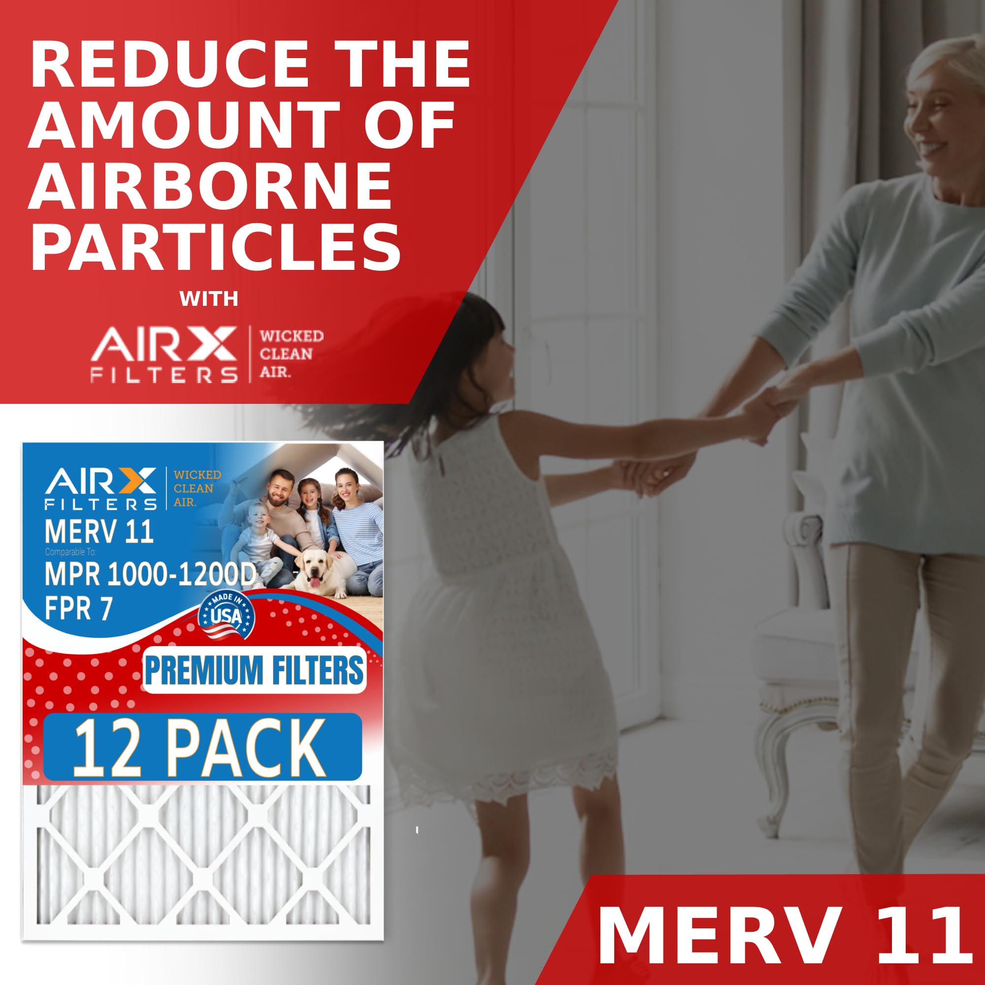 14x30x1 MERV 11 Air Filter - 12 Pack Premium Furnace Filters (Equivalent to MPR 1000, MPR 1200 & FPR 7) | Made in USA by AIRX FILTERS | Perfect for HVAC Systems, Home Air Purification & Allergy Relief