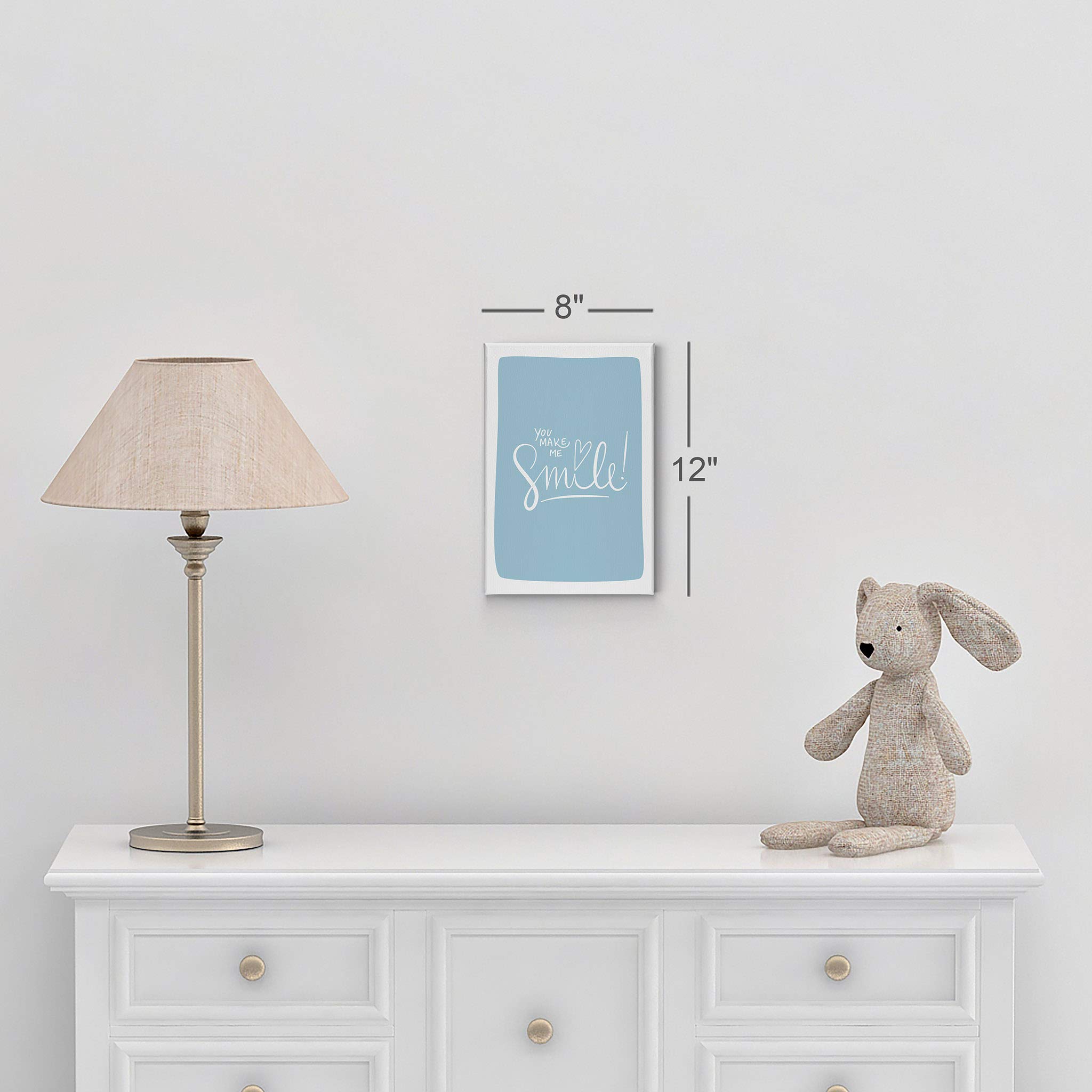 Smile Art Design 'You Make Me Smile' Blue Background Canvas Print - 22x15 Inch Ready to Hang Wall Art for Kids Room, Nursery & Baby Room Decor | Made in USA | Perfect for Birthday Gifts & Nursery Wall Decorations