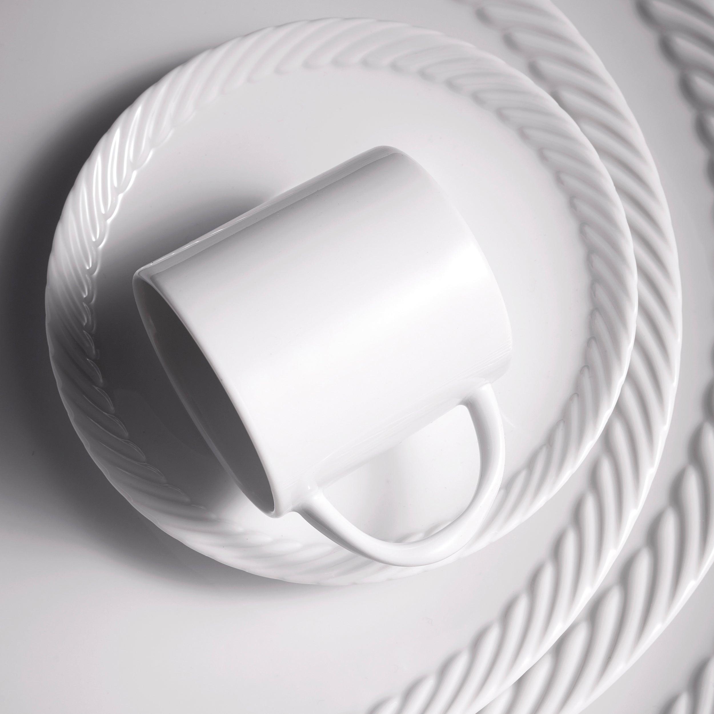 White Ceramic Cord Mug - Insulated Coffee Cup with Handle for Home, Office & Outdoor Use