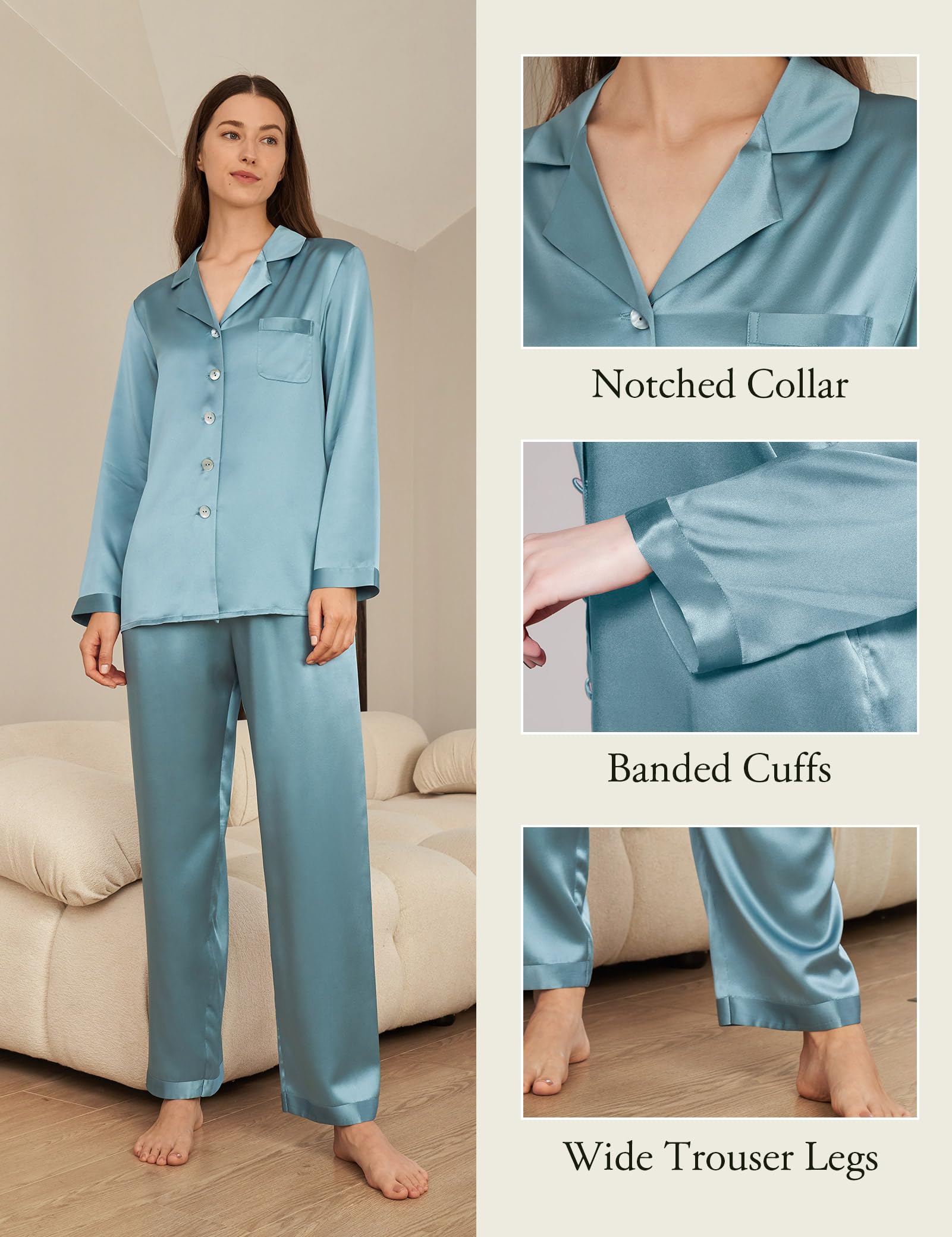 Luxury 100% Mulberry Silk Pajamas for Women - 22 Momme Pure Long Sleeve Full Length Nightwear | Soft & Breathable Sleepwear for Comfortable Nights, Bridal Shower Gift, Anniversary Present