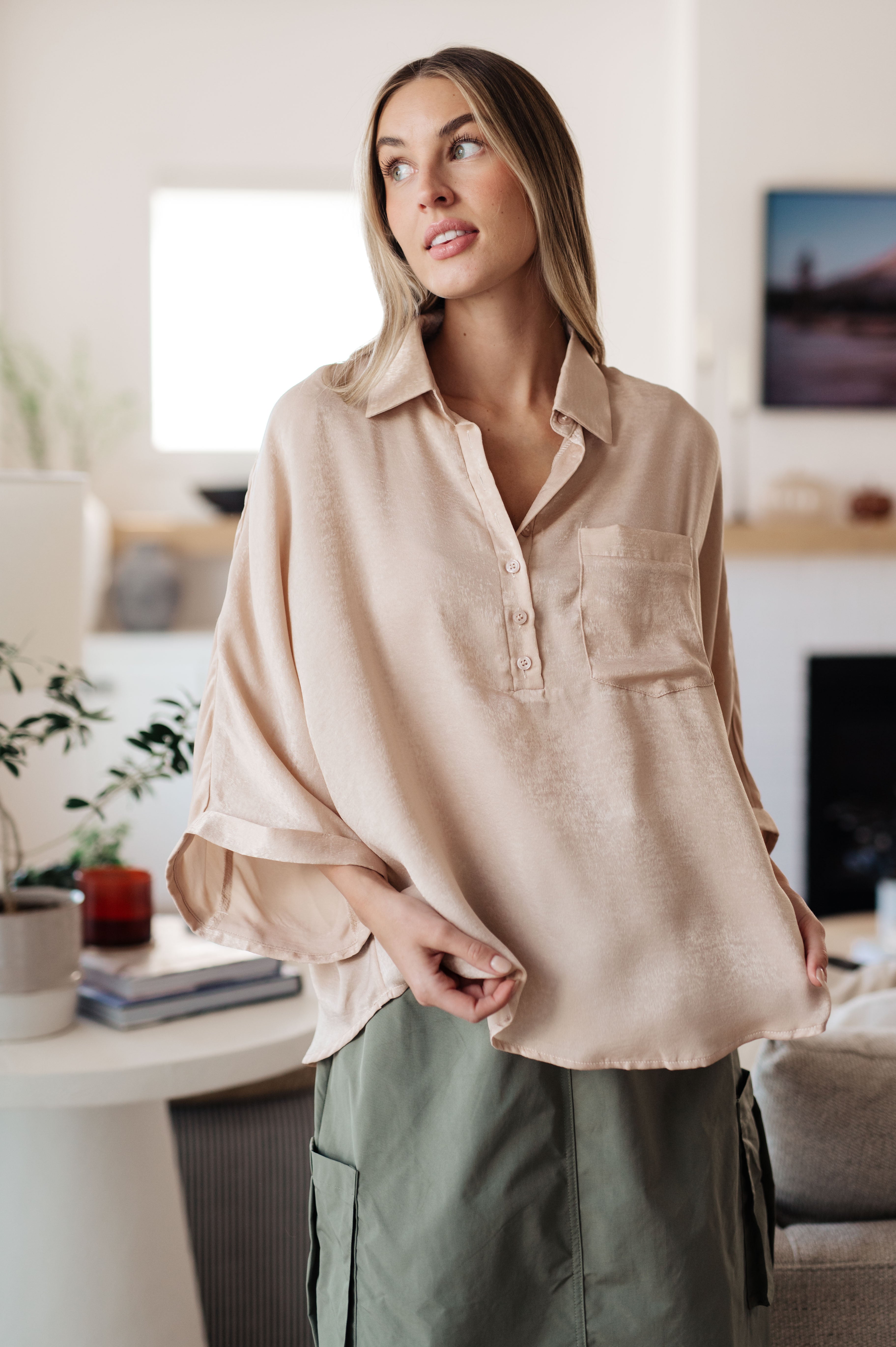 Elegant Oversized Dolman Sleeve Top in Champagne - Perfect for Casual Outings & Date Nights