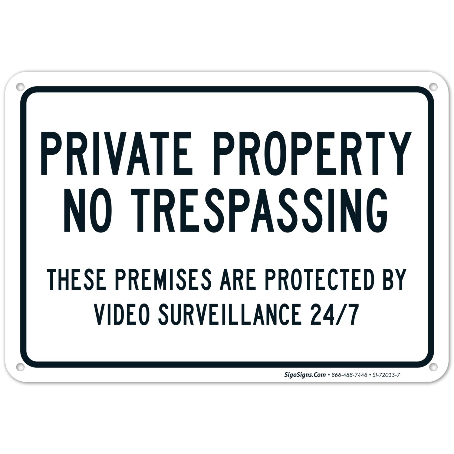 Private Property No Trespassing Sign - 10x7 Rust-Free Aluminum, Weatherproof & Fade Resistant - Video Surveillance Warning Sign for Indoor/Outdoor Use - Easy Mounting Security Sign Made in USA - Perfect for Homes, Farms, Warehouses & Business Properties