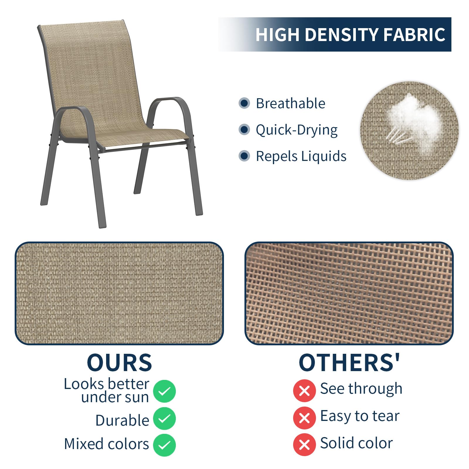 Amopatio 4-Piece Patio Chair Set - Weather-Resistant Stackable Outdoor Dining Chairs for Backyard, Deck & Garden - Breathable Comfortable All-Weather Furniture (Khaki) - Perfect for Outdoor Entertaining, BBQs & Relaxing