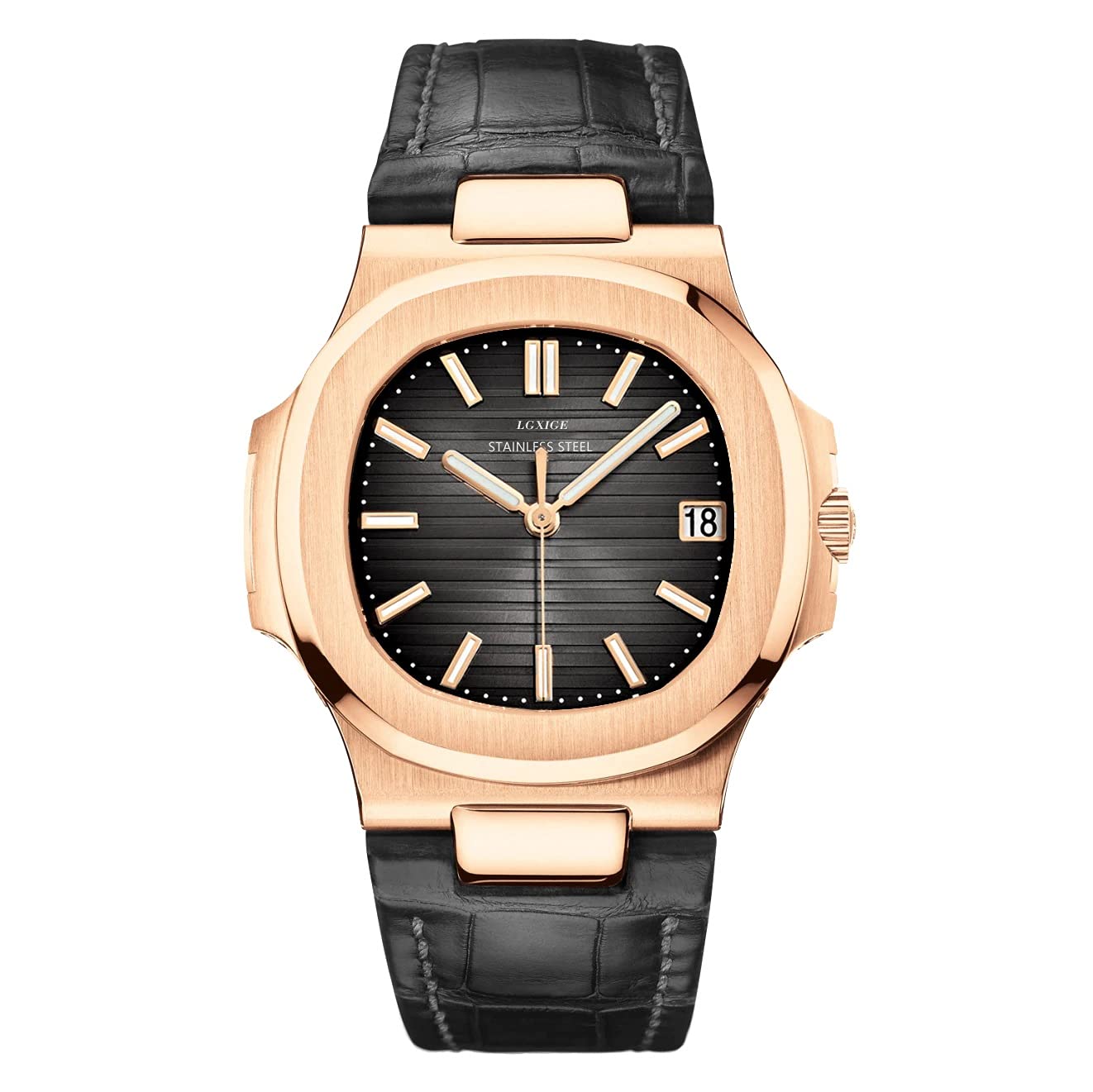 Luxury Men's Analog Watch - Black Leather Strap Patek Philippe Style | Elegant Dress Watch for Business, Formal Events & Gifts