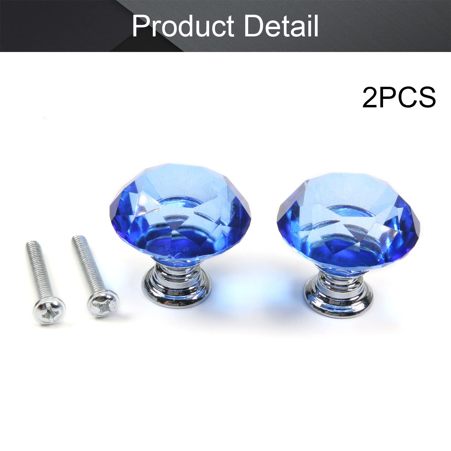 Bettomshin Crystal Plastic Pull Handle Cabinet Knobs - 2PCS Blue Tone Drawer Handles for Cupboard, Dresser, Bookcase & Wardrobe - Perfect for Home, Office and Kitchen Cabinets