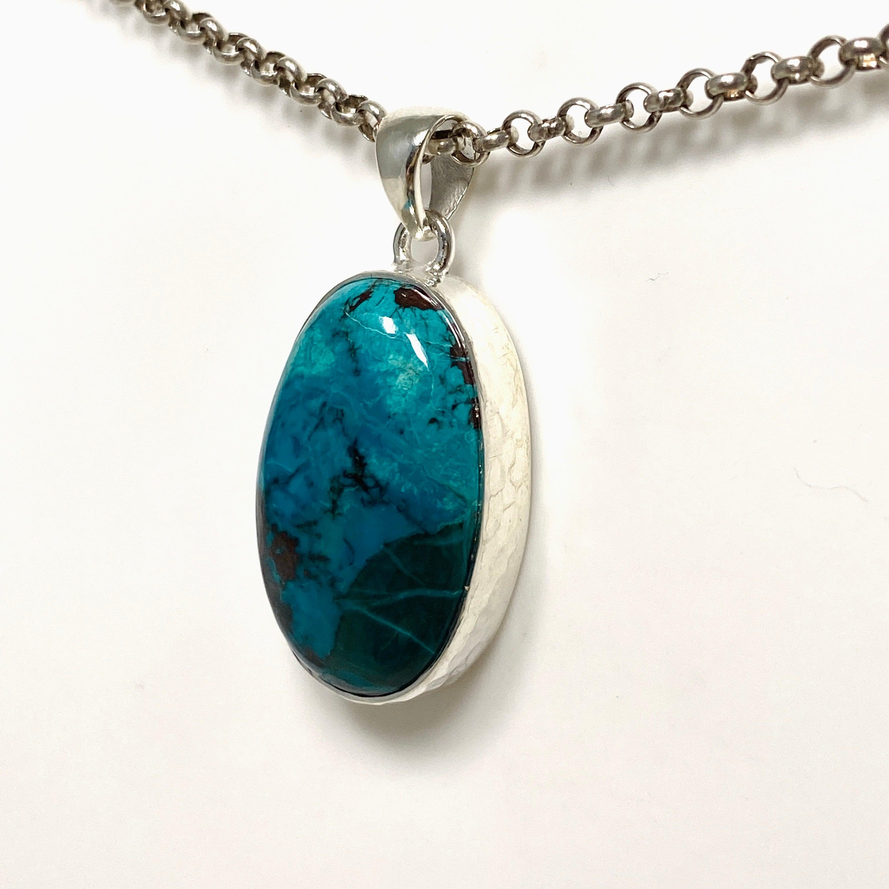 Shattuckite Oval Pendant Necklace - Handcrafted Hammered Sterling Silver Jewelry KPGJ4414 | Healing Crystal Gift for Women, Meditation & Spiritual Energy