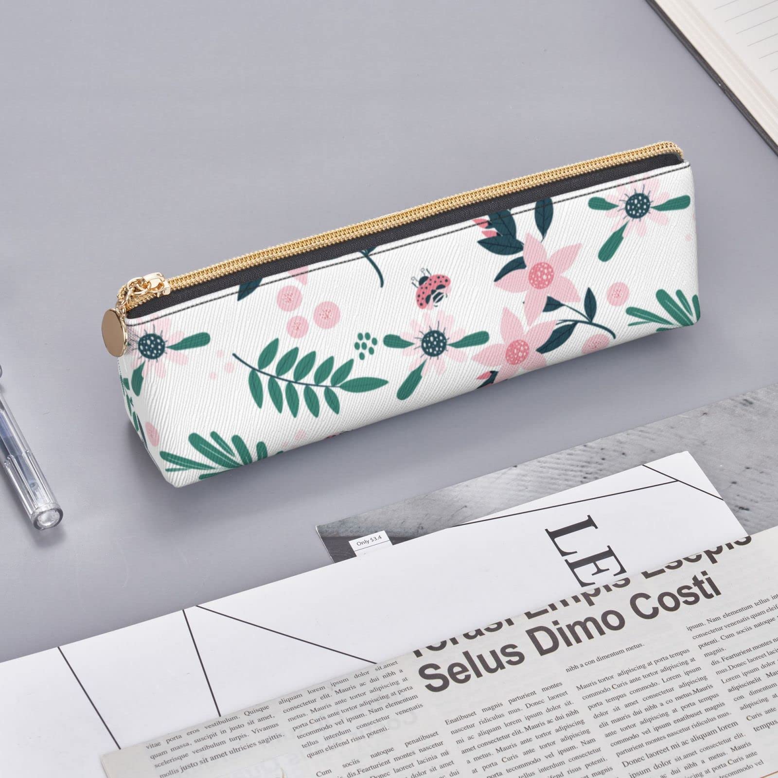Cute Floral Leather Pencil Case - Stationery & Makeup Organizer for School & Travel
