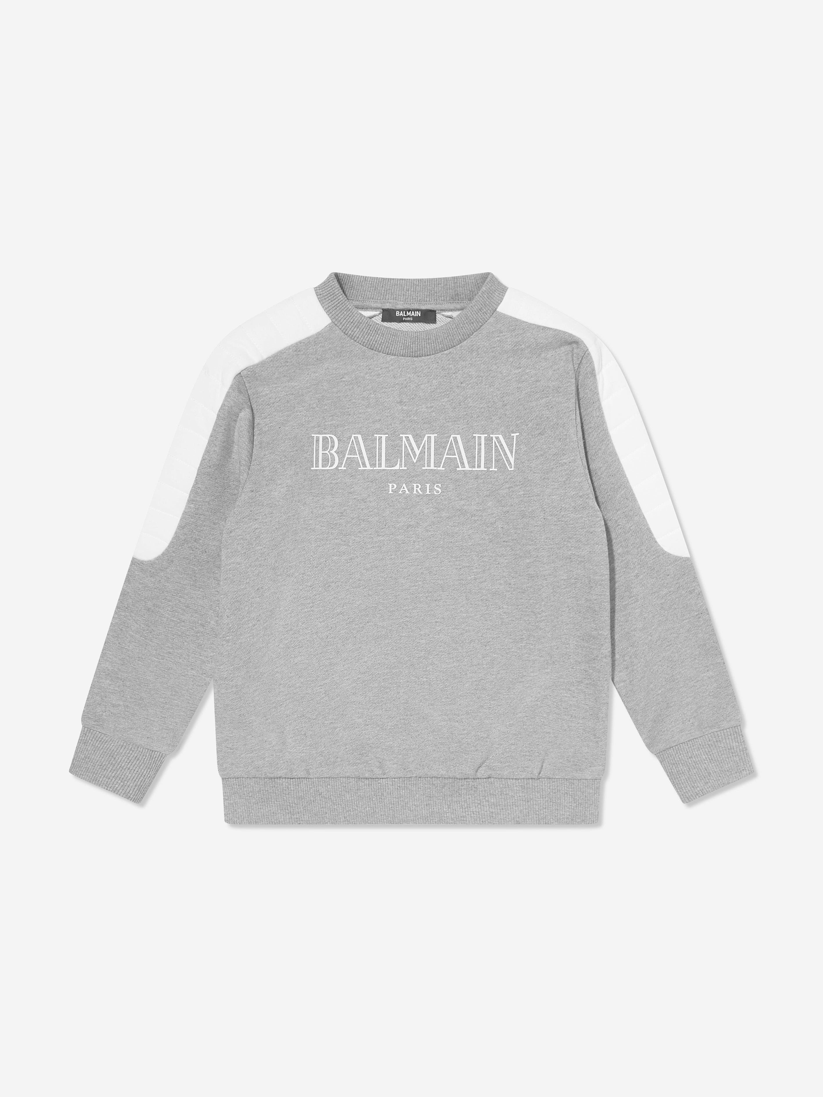 Balmain Boys Logo Sweatshirt - Grey Cotton Pullover Hoodie for Kids | Casual Wear, School Outfits & Street Style Fashion