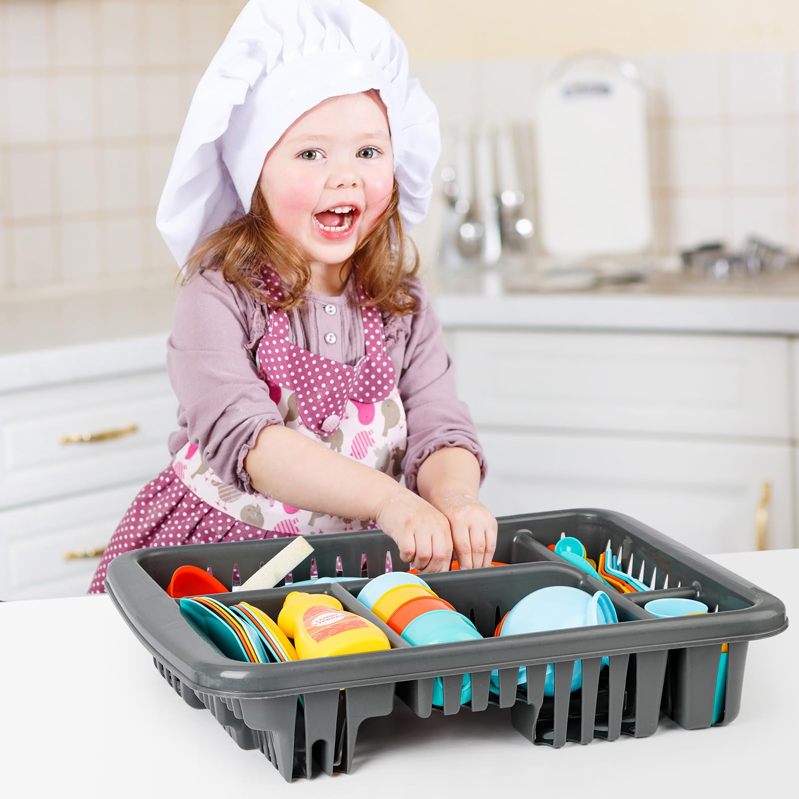**41PCS Kids Pretend Play Kitchen Set - Durable Toy Dishes & Tableware with Drainer for Boys & Girls - Perfect for Role Play, Birthday Gifts & Early Learning Development**